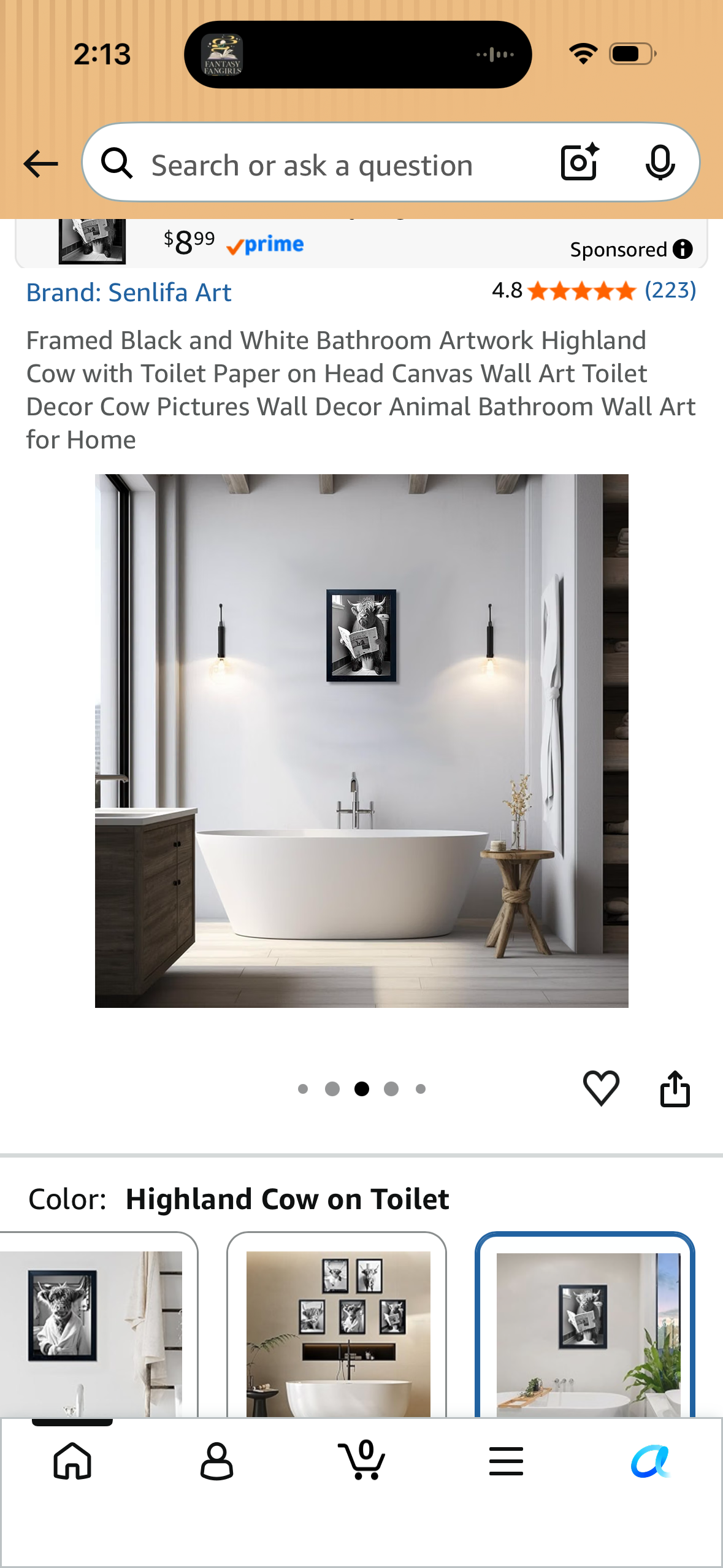 Framed Black and White Bathroom Artwork Highland Cow with Toilet Paper on Head Canvas Wall Art Toilet Decor Cow Pictures Wall Decor Animal Bathroom Wall Art for Home