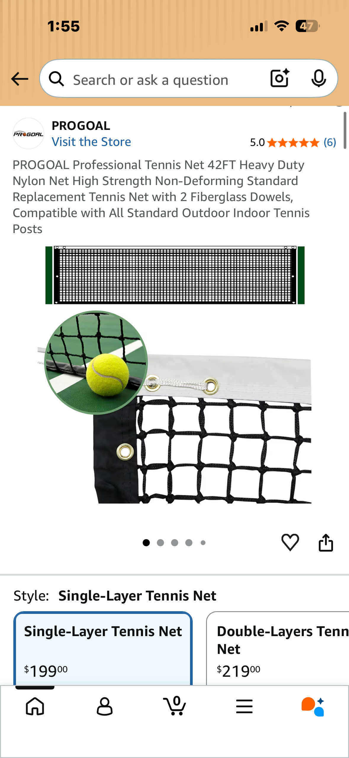 PROGOAL Professional Tennis Net, 42FT Heavy Duty Nylon Net, High Strength Non-Deforming Standard Replacement Tennis Net with 2 Fiberglass Dowels, Compatible with All Standard Outdoor/Indoor Tennis Posts (W667)