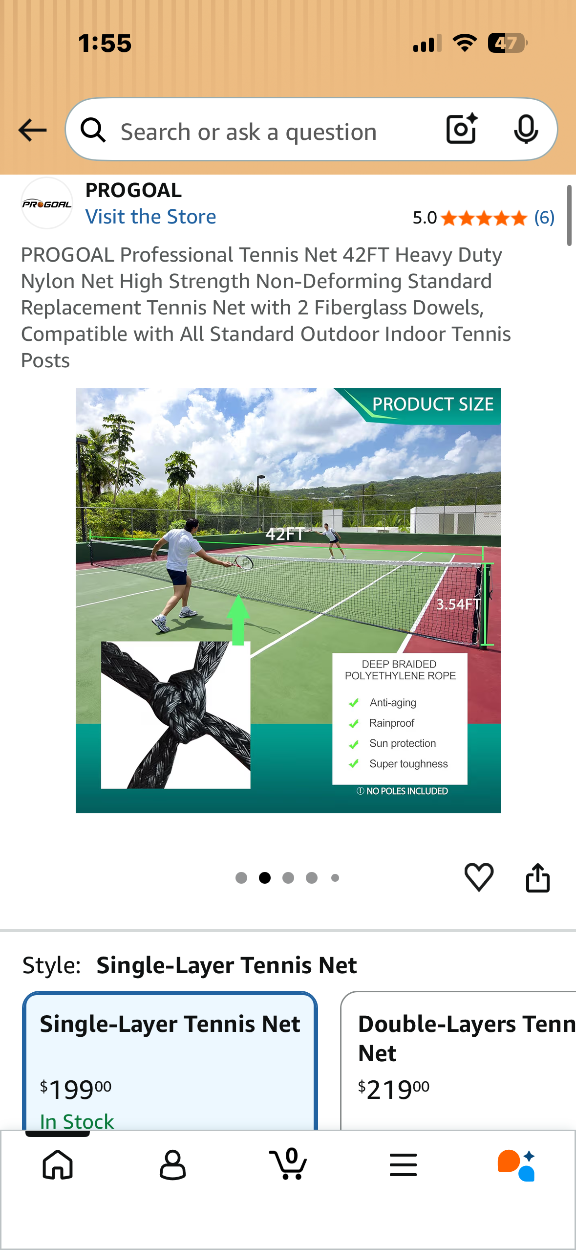 PROGOAL Professional Tennis Net, 42FT Heavy Duty Nylon Net, High Strength Non-Deforming Standard Replacement Tennis Net with 2 Fiberglass Dowels, Compatible with All Standard Outdoor/Indoor Tennis Posts (W667)