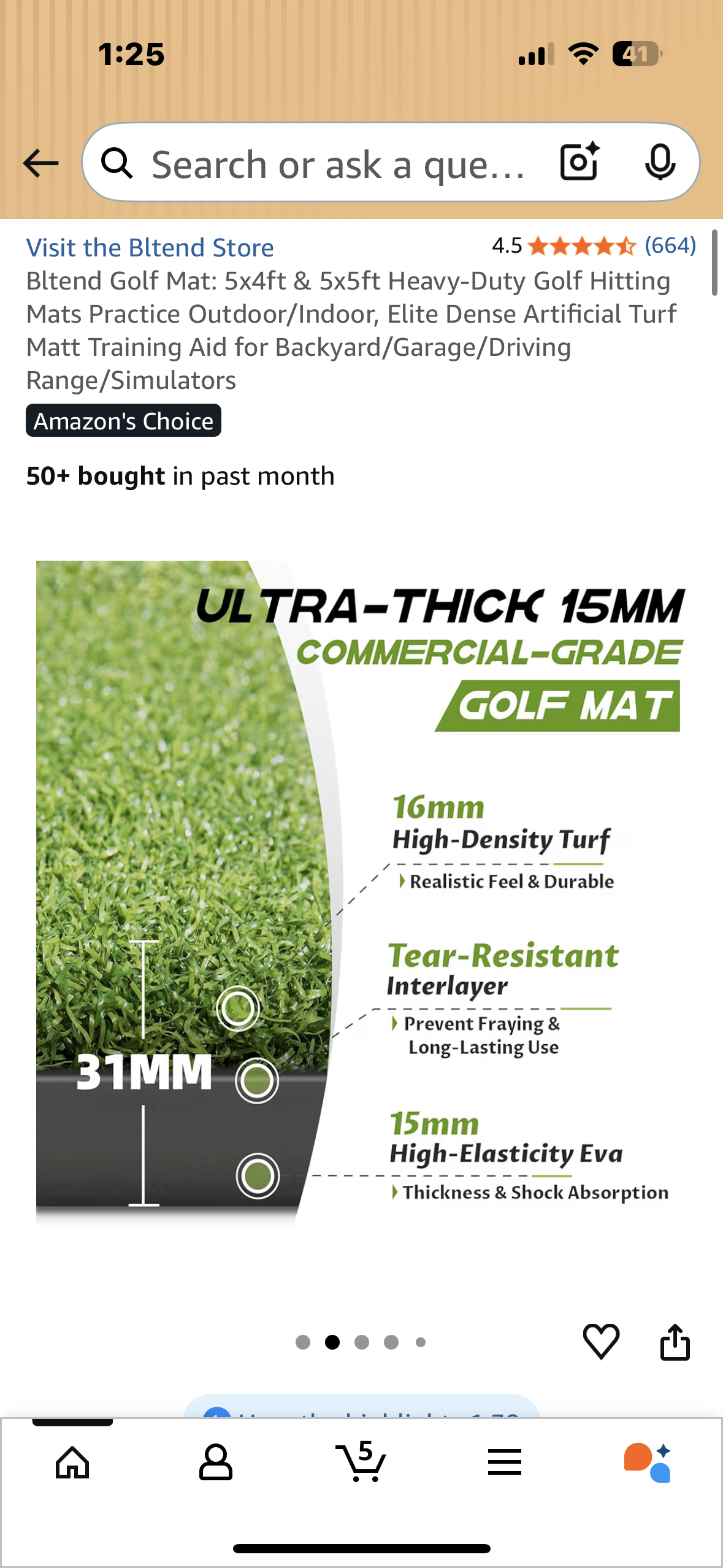 Bltend Golf Mat: 5x4ft & 5x5ft Heavy-Duty Golf Hitting Mats Practice Outdoor/Indoor, Elite Dense Artificial Turf Matt Training Aid for Backyard/Garage/Driving Range/Simulators (W527)