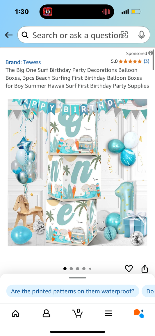 The Big One Surf Birthday Party Decorations Balloon Boxes, 3pcs Beach Surfing First Birthday Balloon Boxes for Boy Summer Hawaii Surf First Birthday Party Supplies
