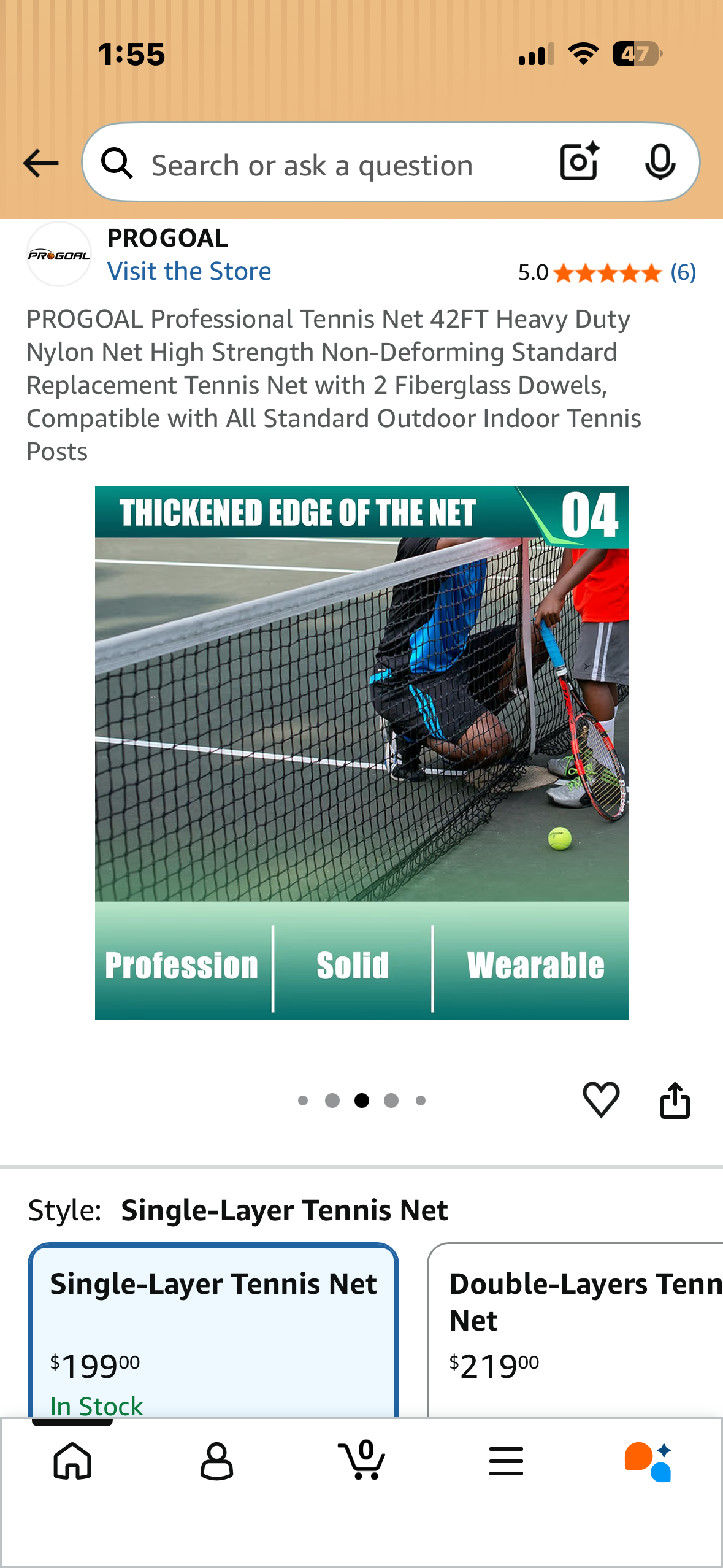 PROGOAL Professional Tennis Net, 42FT Heavy Duty Nylon Net, High Strength Non-Deforming Standard Replacement Tennis Net with 2 Fiberglass Dowels, Compatible with All Standard Outdoor/Indoor Tennis Posts (W667)