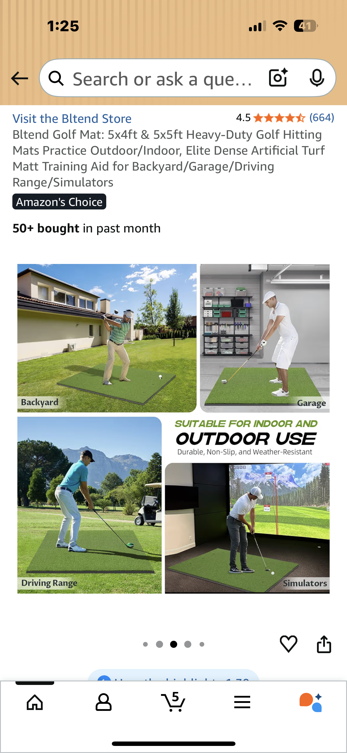 Bltend Golf Mat: 5x4ft & 5x5ft Heavy-Duty Golf Hitting Mats Practice Outdoor/Indoor, Elite Dense Artificial Turf Matt Training Aid for Backyard/Garage/Driving Range/Simulators (W527)