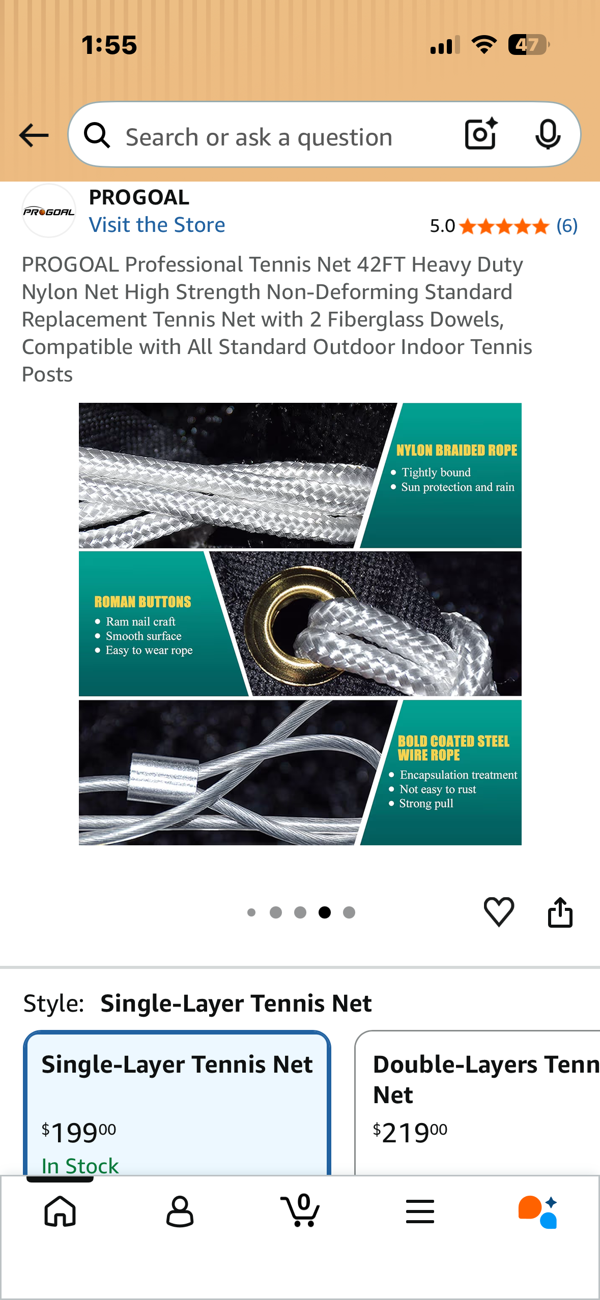 PROGOAL Professional Tennis Net, 42FT Heavy Duty Nylon Net, High Strength Non-Deforming Standard Replacement Tennis Net with 2 Fiberglass Dowels, Compatible with All Standard Outdoor/Indoor Tennis Posts (W667)