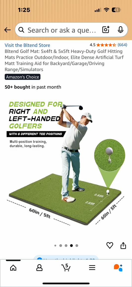 Bltend Golf Mat: 5x4ft & 5x5ft Heavy-Duty Golf Hitting Mats Practice Outdoor/Indoor, Elite Dense Artificial Turf Matt Training Aid for Backyard/Garage/Driving Range/Simulators (W527)