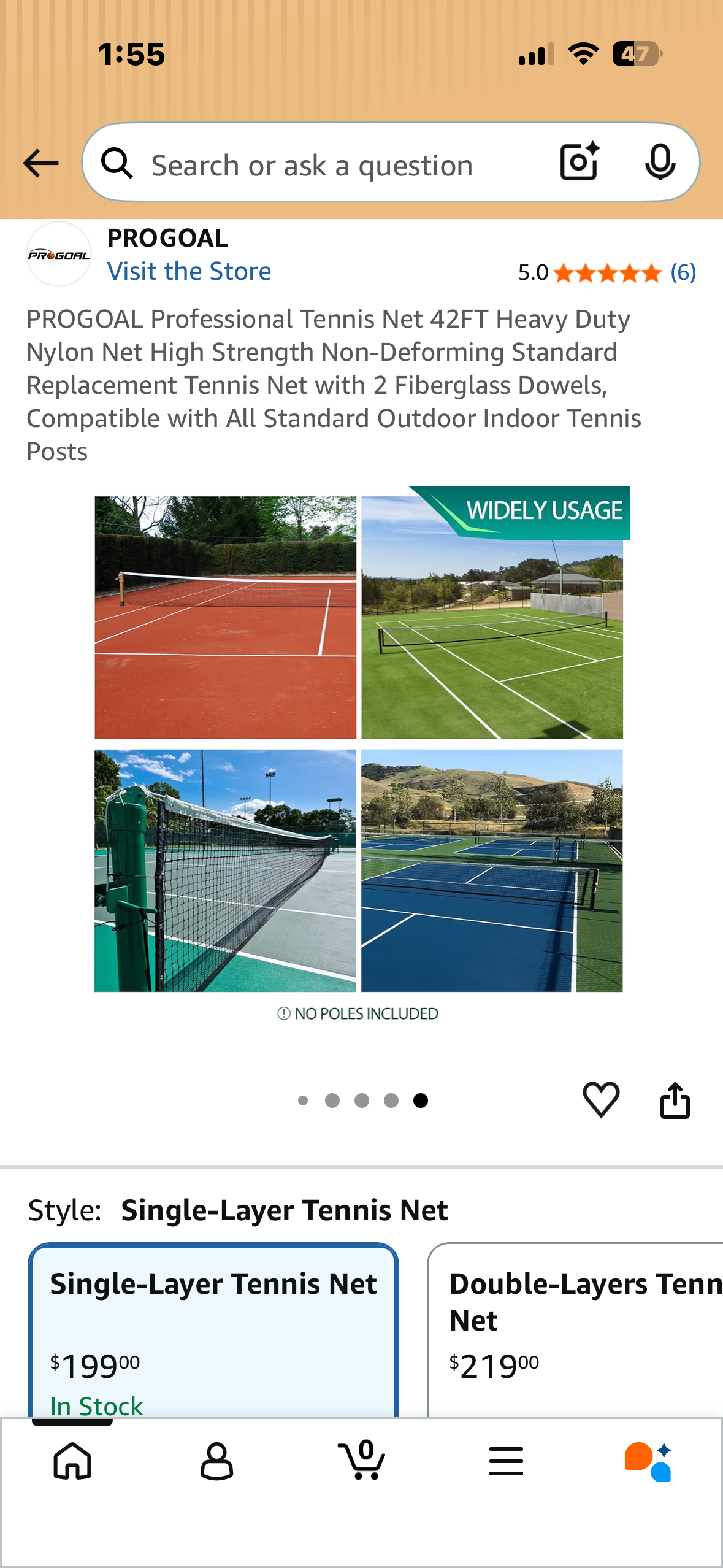 PROGOAL Professional Tennis Net, 42FT Heavy Duty Nylon Net, High Strength Non-Deforming Standard Replacement Tennis Net with 2 Fiberglass Dowels, Compatible with All Standard Outdoor/Indoor Tennis Posts (W667)