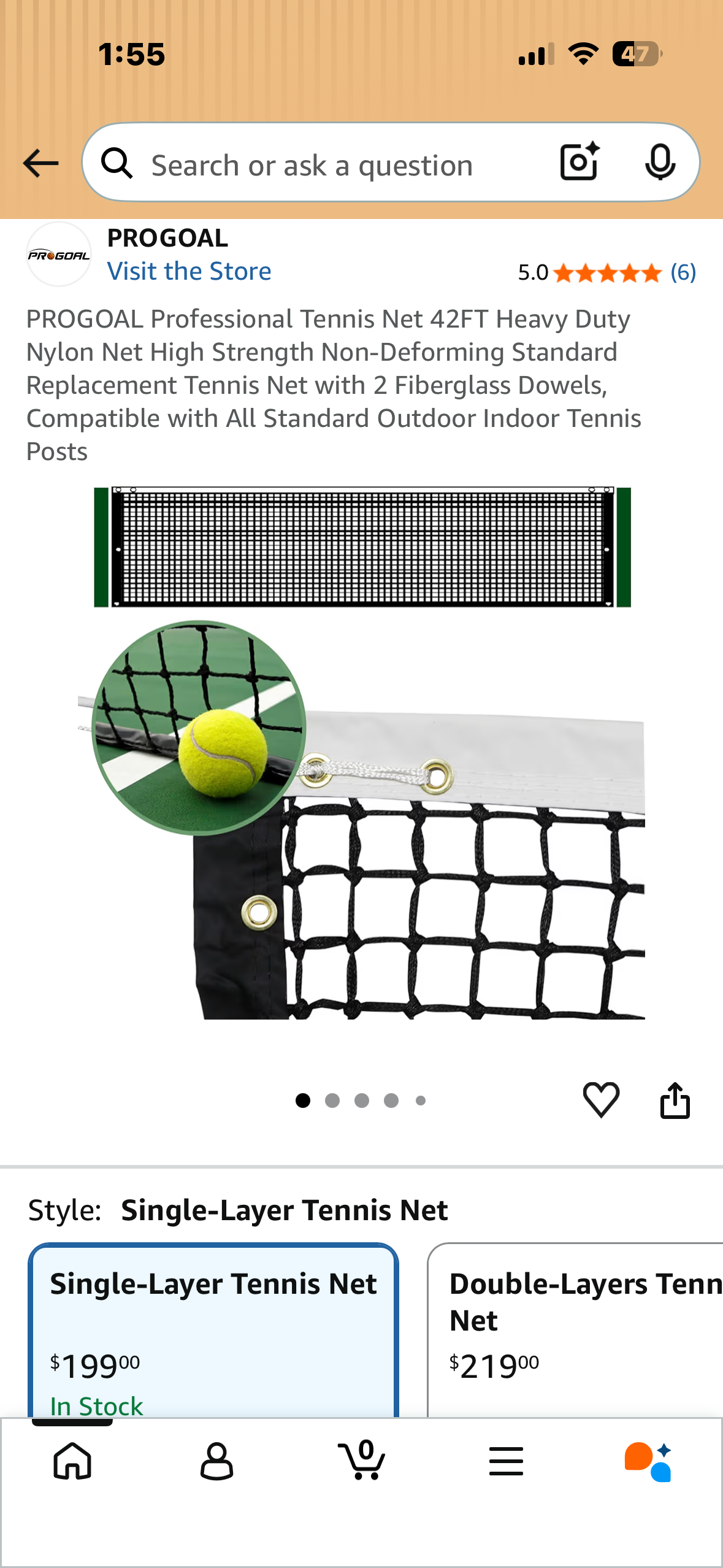 PROGOAL Professional Tennis Net, 42FT Heavy Duty Nylon Net, High Strength Non-Deforming Standard Replacement Tennis Net with 2 Fiberglass Dowels, Compatible with All Standard Outdoor/Indoor Tennis Posts (W667)