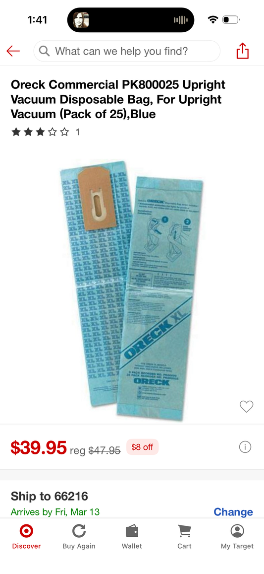Oreck Commercial PK800025 Upright Vacuum Disposable Bag, For Upright Vacuum (Pack of 25), Blue