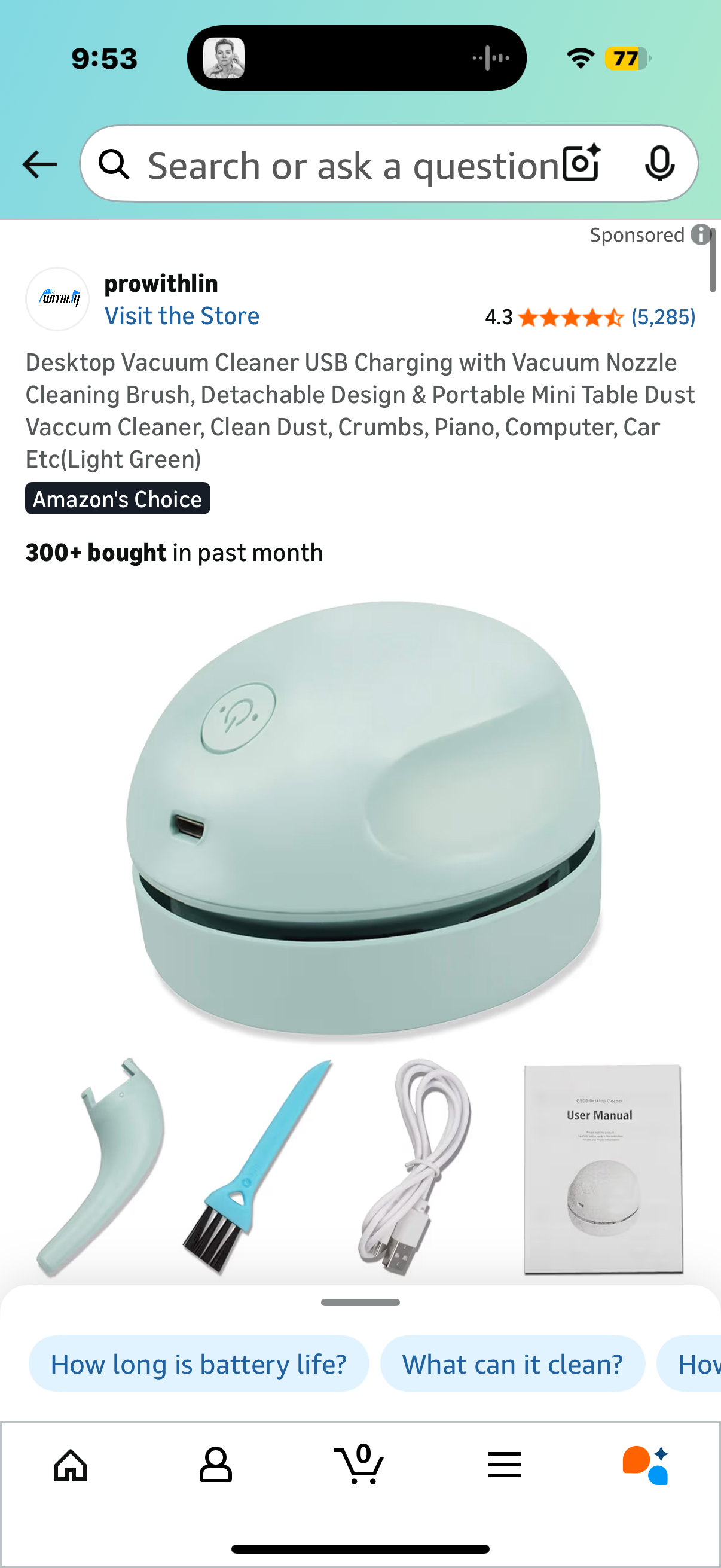 Desktop Vacuum Cleaner USB Charging with Vacuum Nozzle Cleaning Brush, Detachable Design & Portable Mini Table Dust Vaccum Cleaner, Clean Dust, Crumbs, Piano, Computer, Car Etc(Light Green