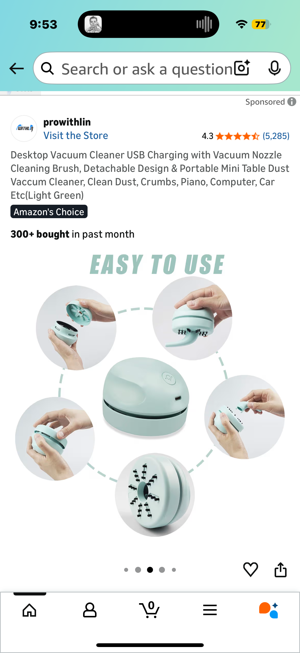 Desktop Vacuum Cleaner USB Charging with Vacuum Nozzle Cleaning Brush, Detachable Design & Portable Mini Table Dust Vaccum Cleaner, Clean Dust, Crumbs, Piano, Computer, Car Etc(Light Green