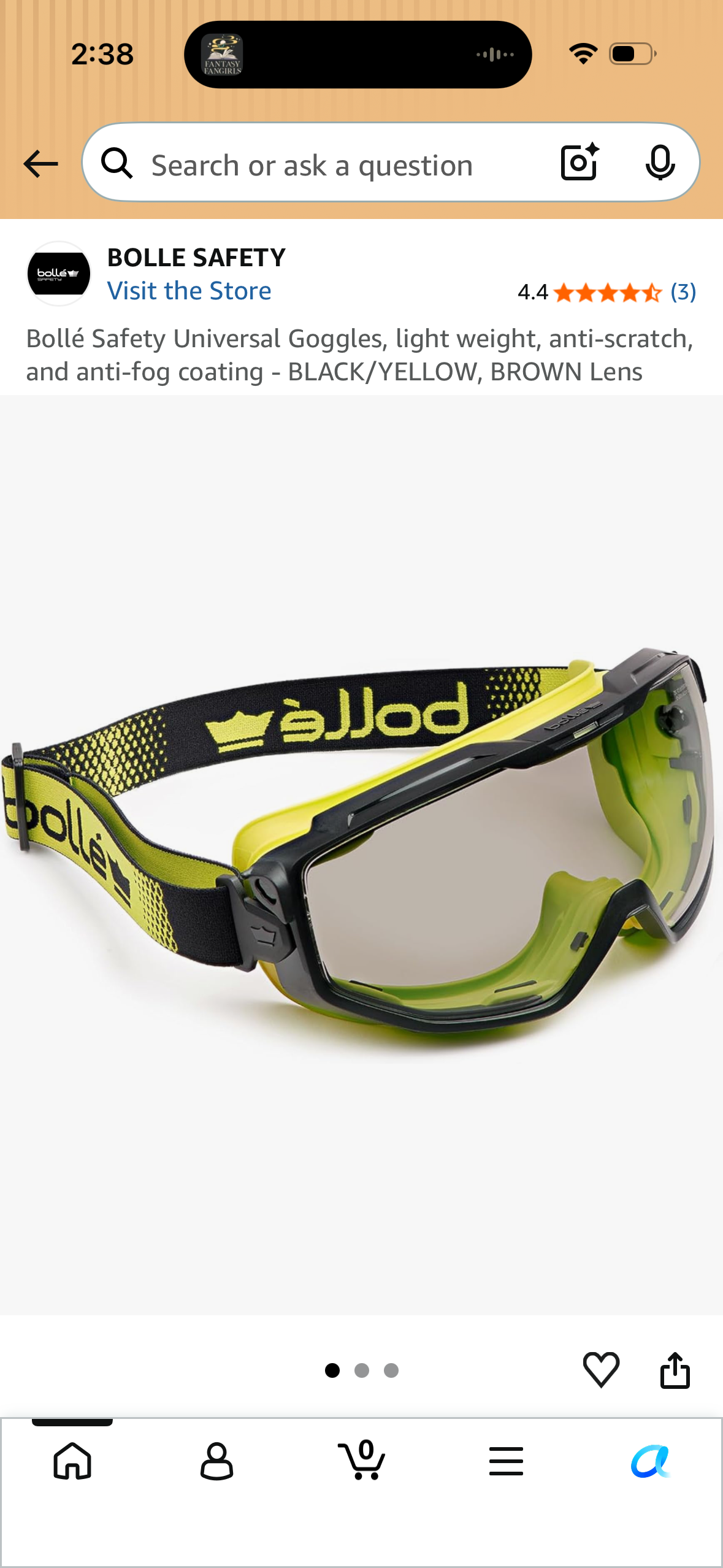 Bollé Safety Universal Goggles, light weight, anti-scratch, and anti-fog coating - BLACK/YELLOW, BROWN Lens