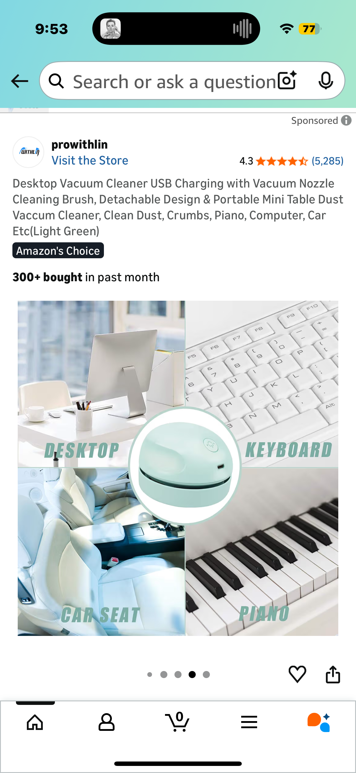 Desktop Vacuum Cleaner USB Charging with Vacuum Nozzle Cleaning Brush, Detachable Design & Portable Mini Table Dust Vaccum Cleaner, Clean Dust, Crumbs, Piano, Computer, Car Etc(Light Green