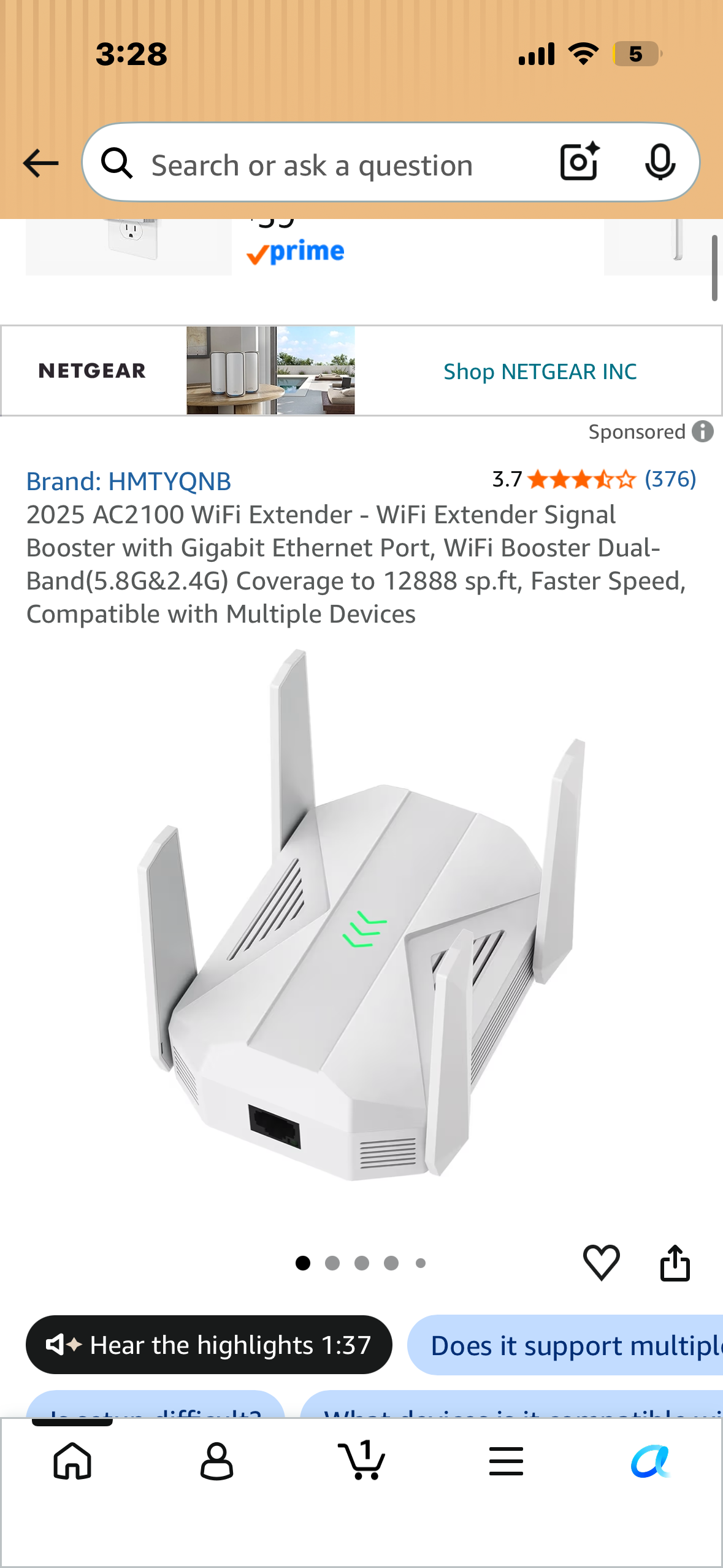 Dual-band wireless repeater model A26 with AC2100 technology, 2.4GHz frequency at 300Mbps, 5.8GHz frequency at 1800Mbps