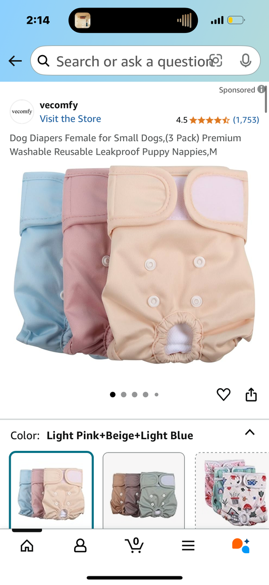 Dog Diapers Female for Small Dogs,(3 Pack) Premium Washable Reusable Leakproof Puppy Nappies,M