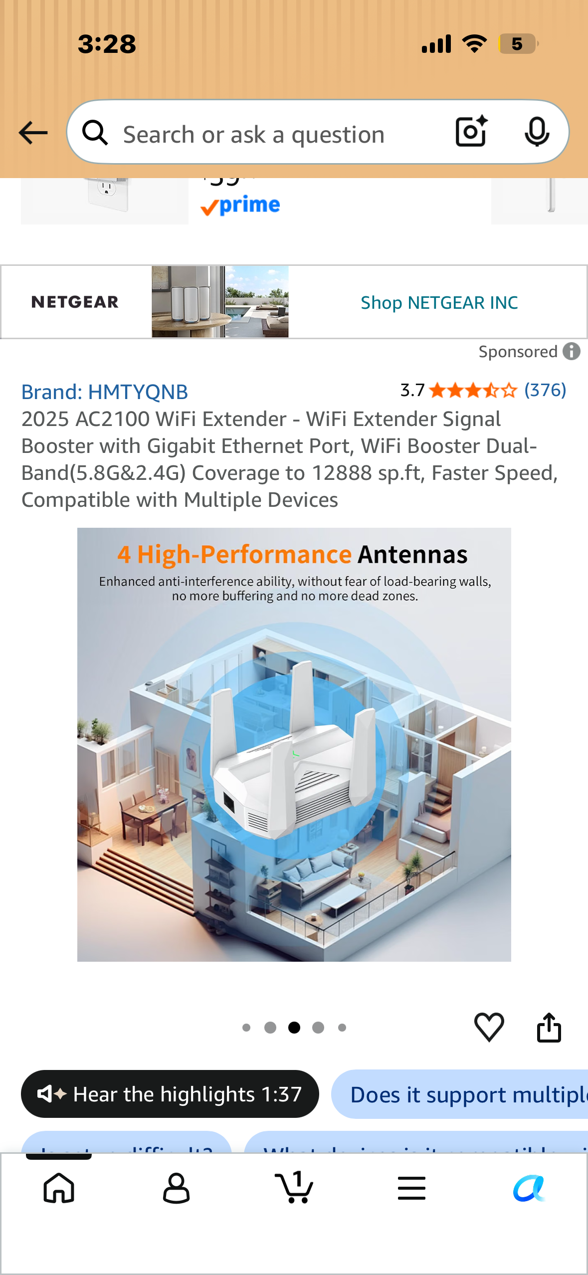 Dual-band wireless repeater model A26 with AC2100 technology, 2.4GHz frequency at 300Mbps, 5.8GHz frequency at 1800Mbps
