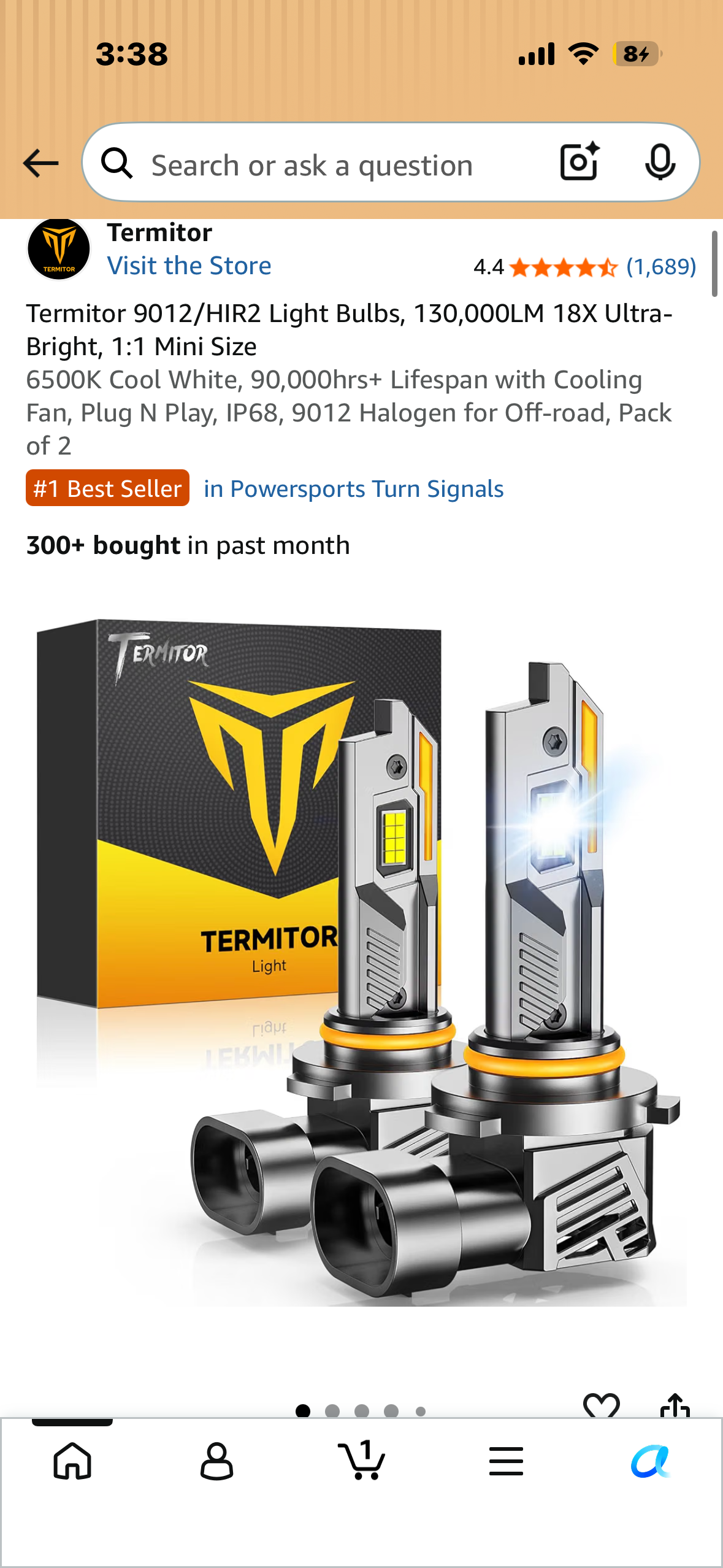 Termitor 9012/HIR2 Light Bulbs, 130,000LM 18X Ultra-Bright, 1:1 Mini Size 6500K Cool White, 90,000hrs+ Lifespan with Cooling Fan, Plug N Play, IP68, 9012 Halogen for Off-road, Pack of 2