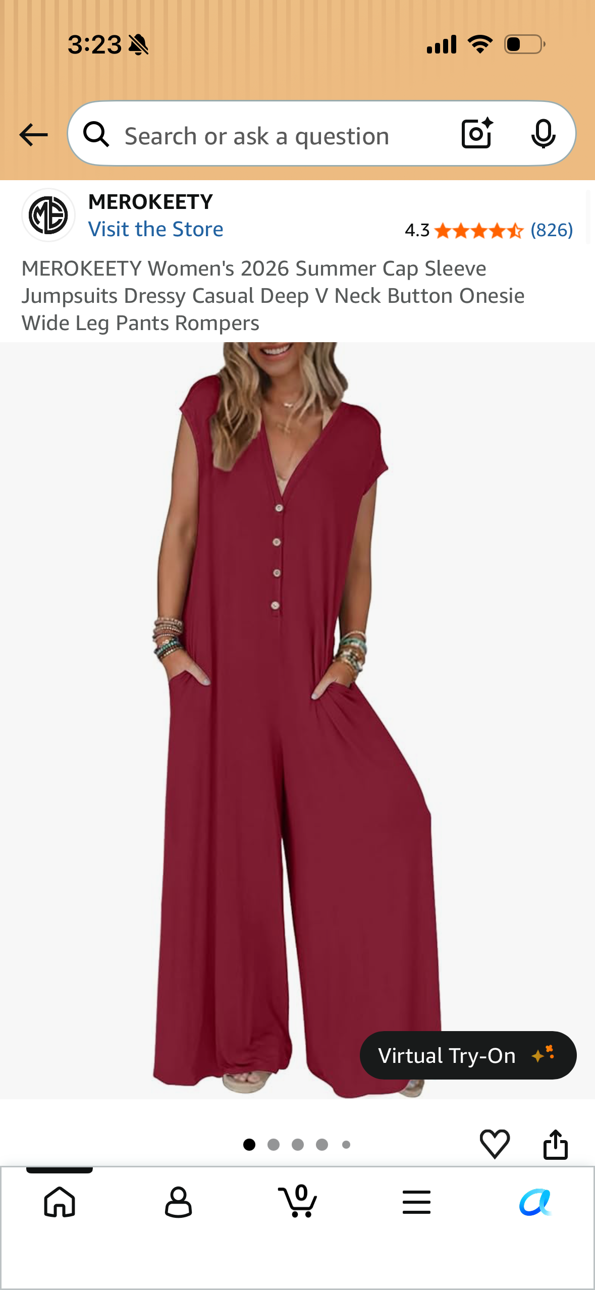 MEROKEETY Women's 2026 Summer Cap Sleeve Jumpsuits Dressy Casual Deep V Neck Button Onesie Wide Leg Pants Rompers (Size Small)