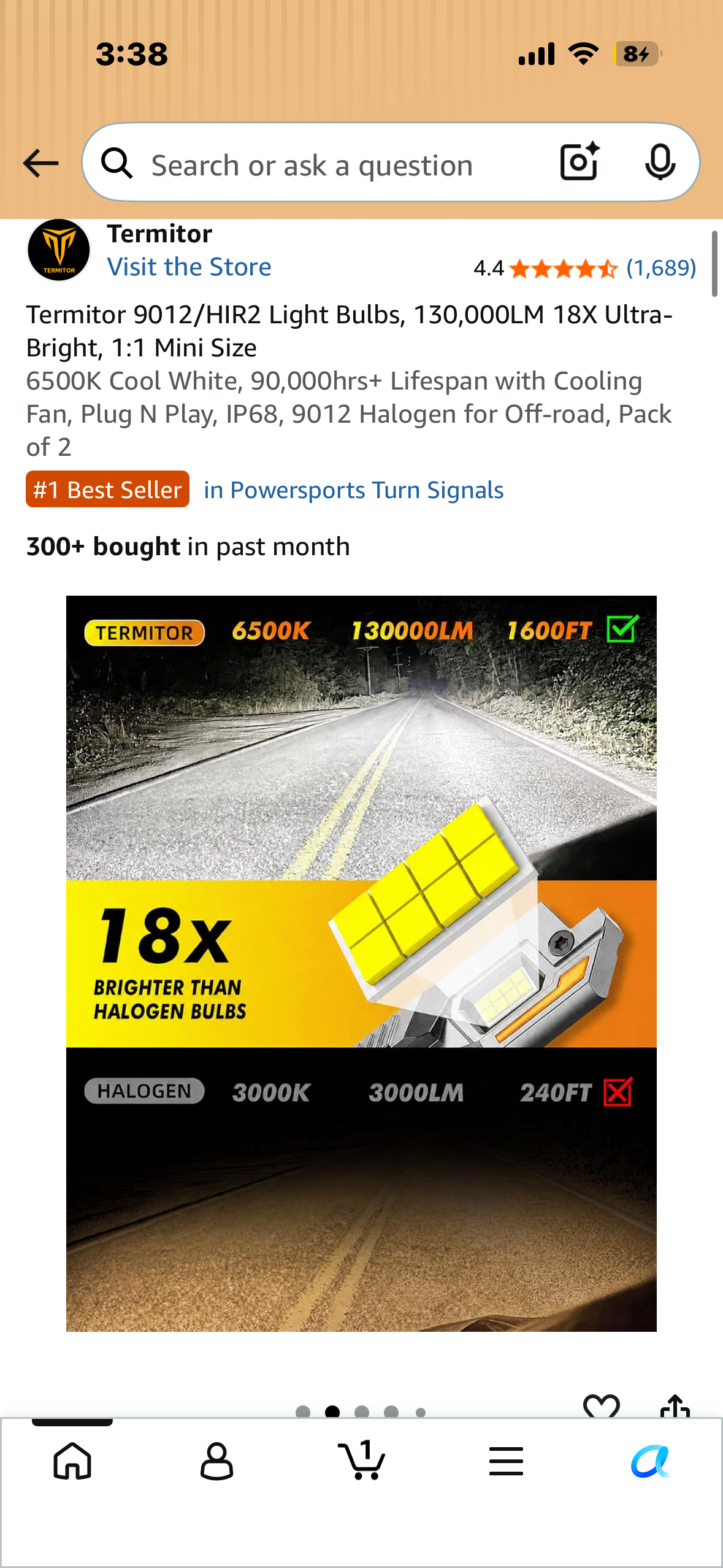 Termitor 9012/HIR2 Light Bulbs, 130,000LM 18X Ultra-Bright, 1:1 Mini Size 6500K Cool White, 90,000hrs+ Lifespan with Cooling Fan, Plug N Play, IP68, 9012 Halogen for Off-road, Pack of 2