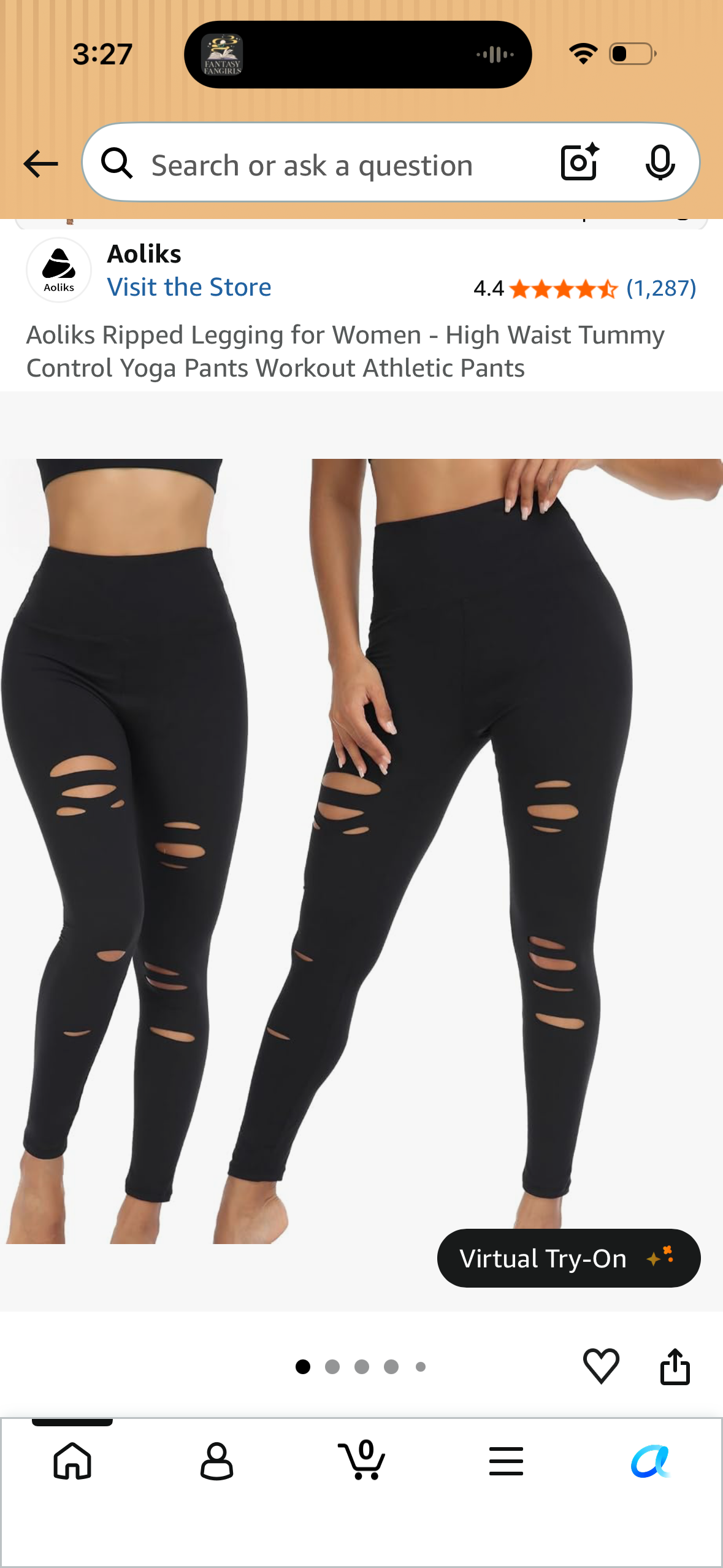 Aoliks Ripped Legging for Women - High Waist Tummy Control Yoga Pants Workout Athletic Pants (Size Small/Medium)