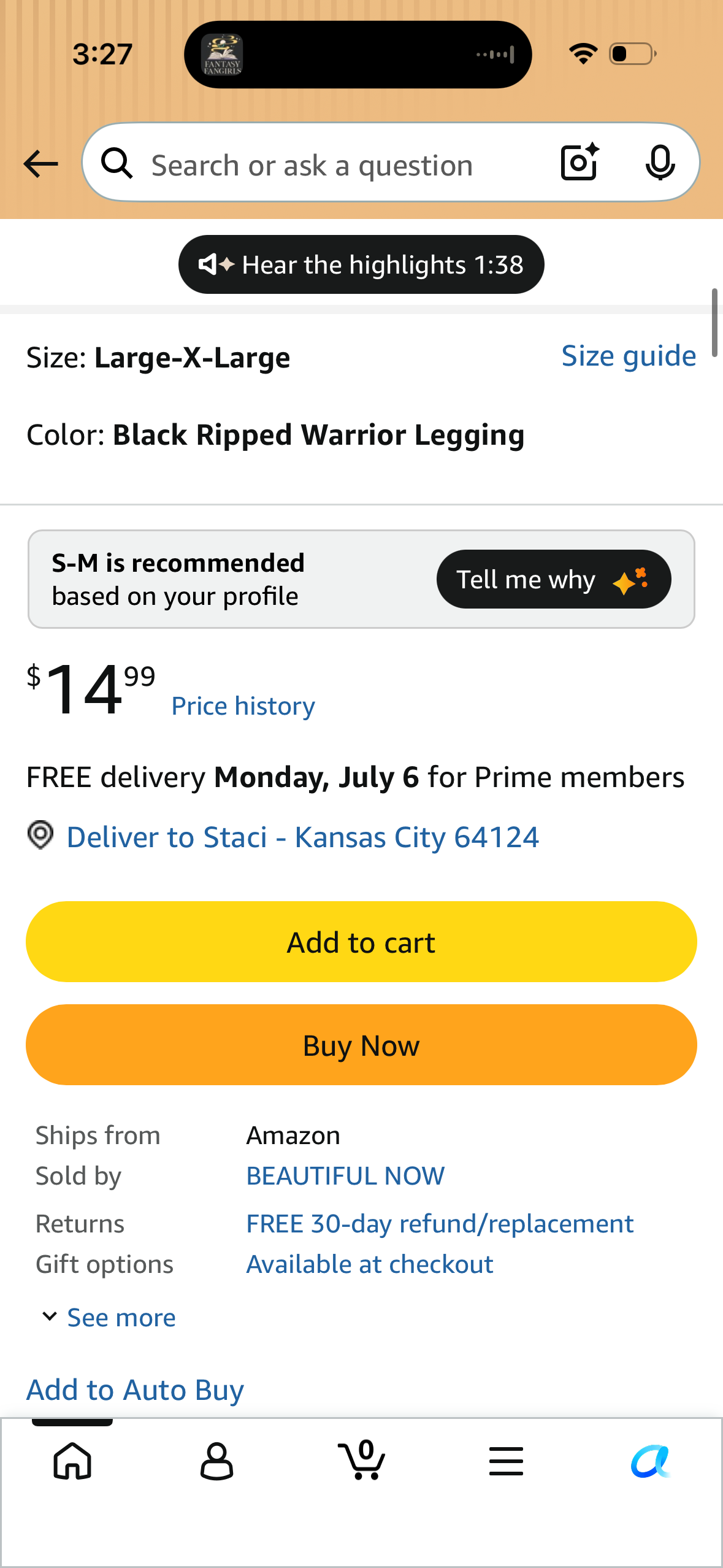 Aoliks Ripped Legging for Women - High Waist Tummy Control Yoga Pants Workout Athletic Pants (Size Small/Medium)