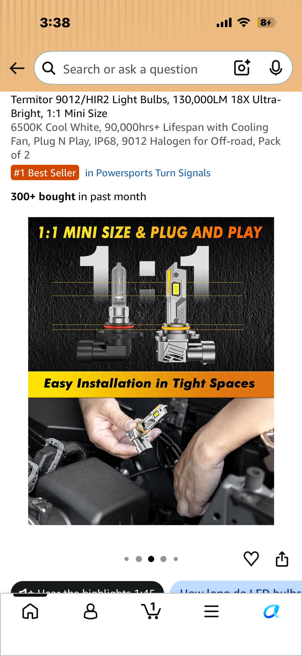 Termitor 9012/HIR2 Light Bulbs, 130,000LM 18X Ultra-Bright, 1:1 Mini Size 6500K Cool White, 90,000hrs+ Lifespan with Cooling Fan, Plug N Play, IP68, 9012 Halogen for Off-road, Pack of 2