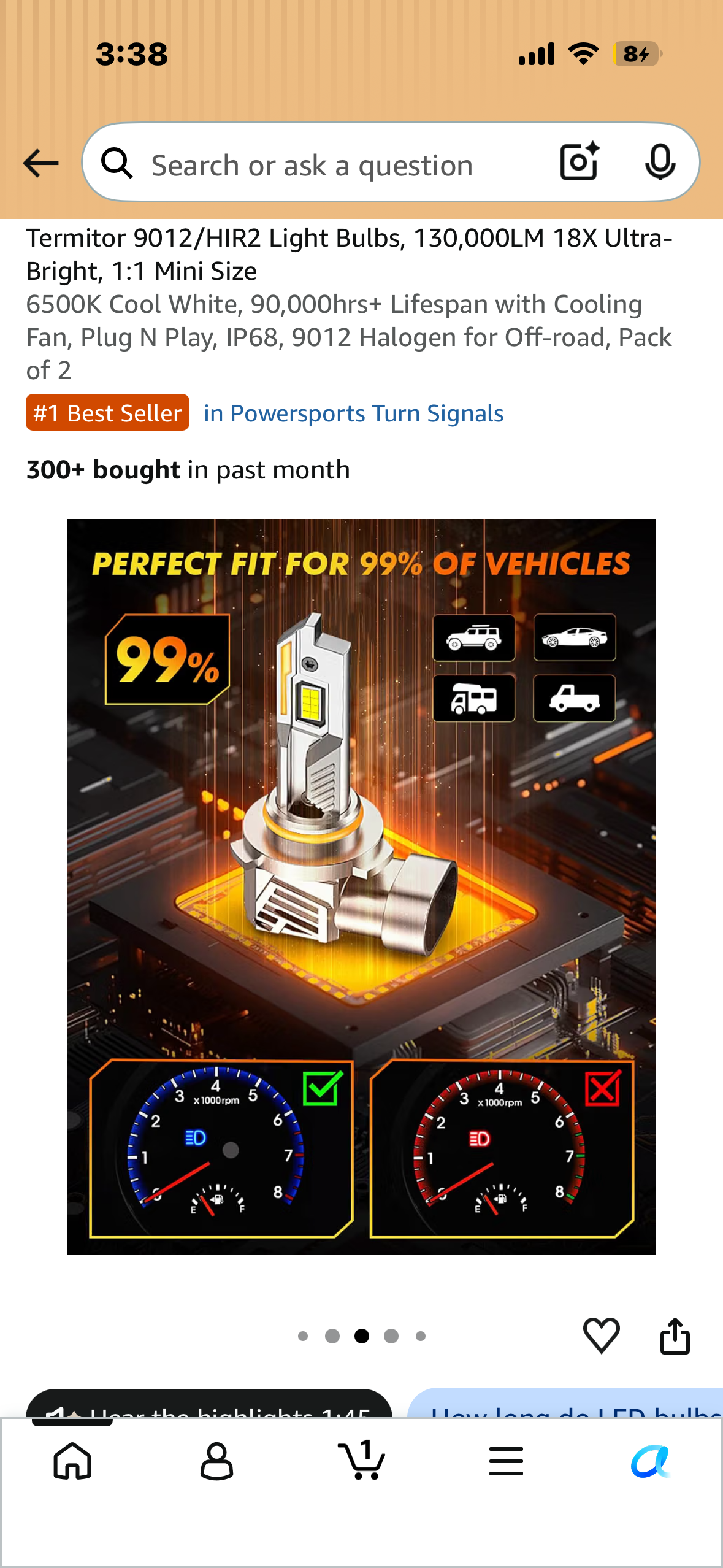 Termitor 9012/HIR2 Light Bulbs, 130,000LM 18X Ultra-Bright, 1:1 Mini Size 6500K Cool White, 90,000hrs+ Lifespan with Cooling Fan, Plug N Play, IP68, 9012 Halogen for Off-road, Pack of 2