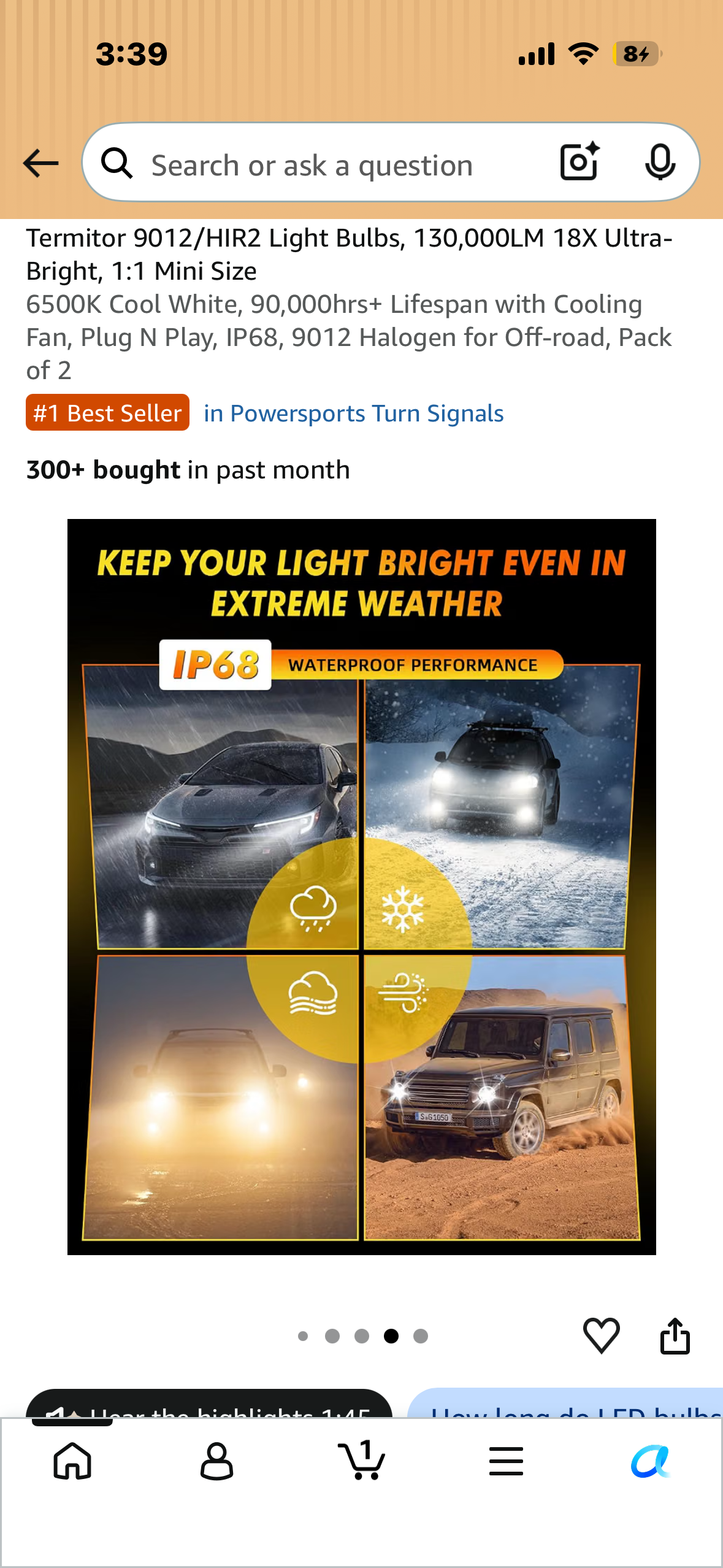 Termitor 9012/HIR2 Light Bulbs, 130,000LM 18X Ultra-Bright, 1:1 Mini Size 6500K Cool White, 90,000hrs+ Lifespan with Cooling Fan, Plug N Play, IP68, 9012 Halogen for Off-road, Pack of 2