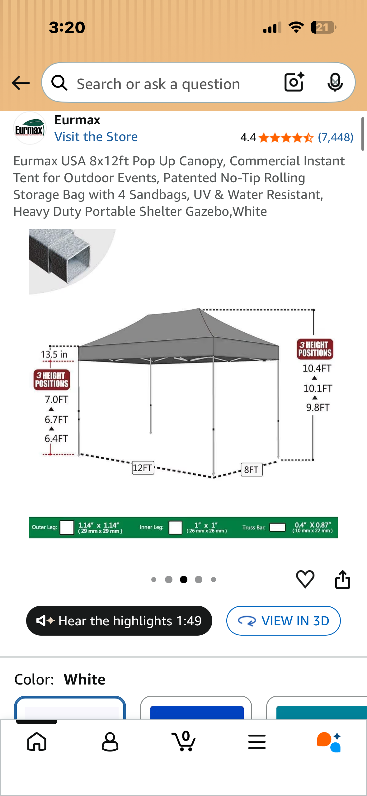 Eurmax USA 8x12ft Pop Up Canopy, Commercial Instant Tent for Outdoor Events, Patented No-Tip Rolling Storage Bag, Heavy Duty Portable Shelter,White (CP8)