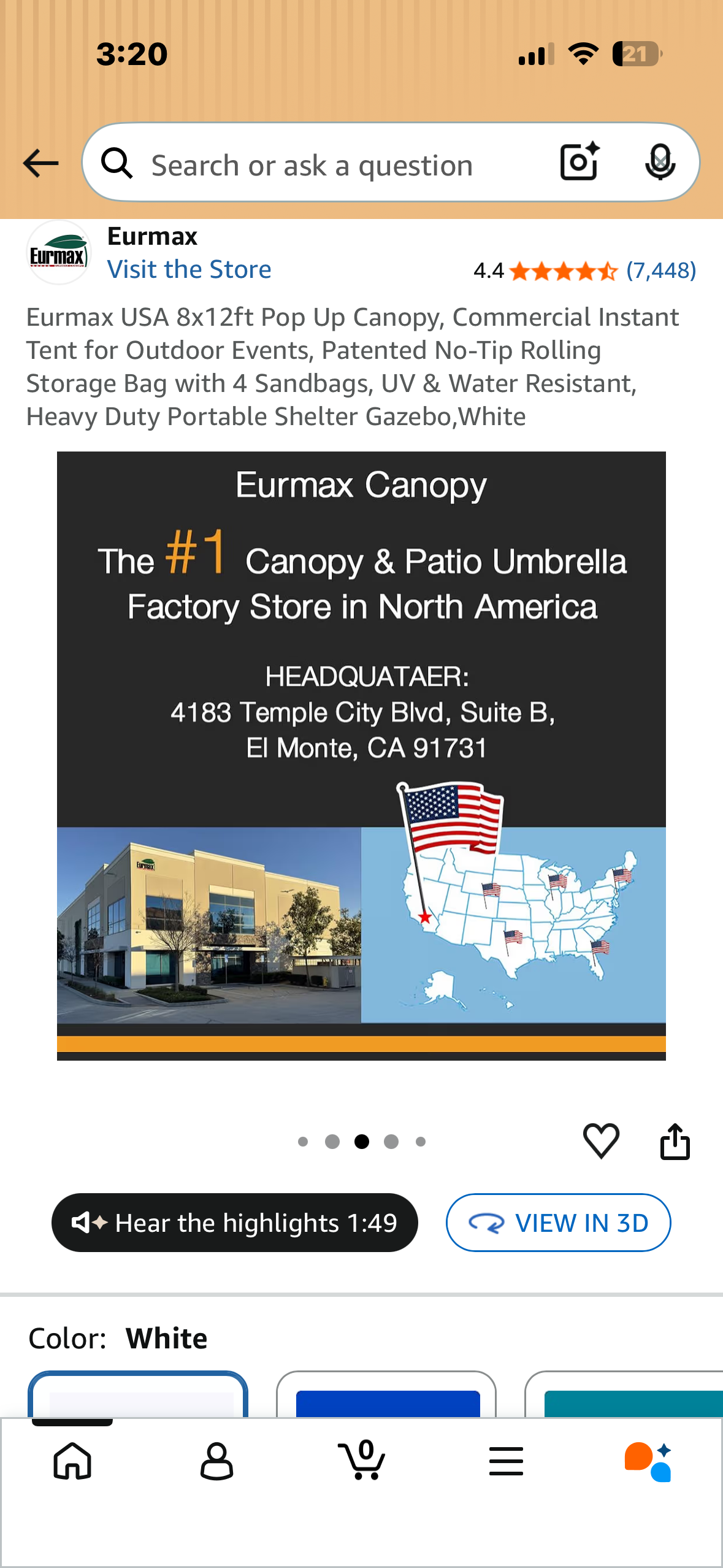 Eurmax USA 8x12ft Pop Up Canopy, Commercial Instant Tent for Outdoor Events, Patented No-Tip Rolling Storage Bag, Heavy Duty Portable Shelter,White (CP8)