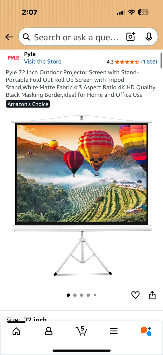 Pyle 72” Outdoor Projector Screen with Stand, Portable Fold Out, Roll Up Screen with Tripod Stand, White Matte Fabric 4:3 Aspect Ratio,4K HD Quality, Black Masking Border, Ideal for Home and Office Use (R711)