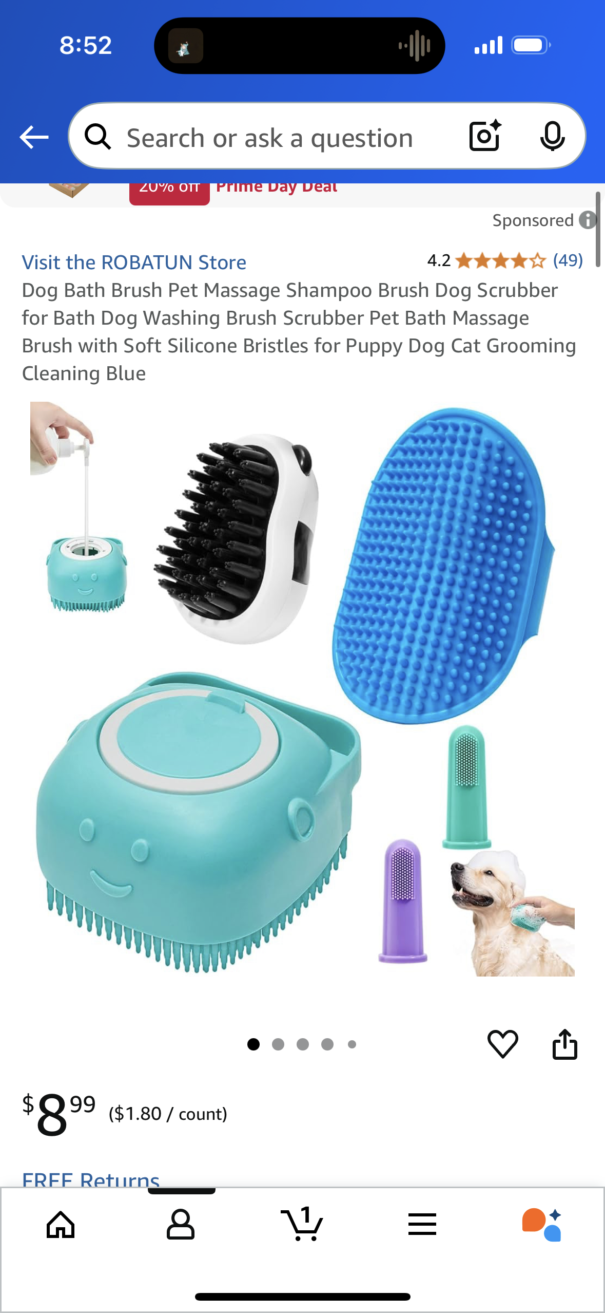 Dog Bath Brush Pet Massage Shampoo Brush Dog Scrubber for Bath Dog Washing Brush Scrubber Pet Bath Massage Brush with Soft Silicone Bristles for Puppy Dog Cat Grooming Cleaning Blue