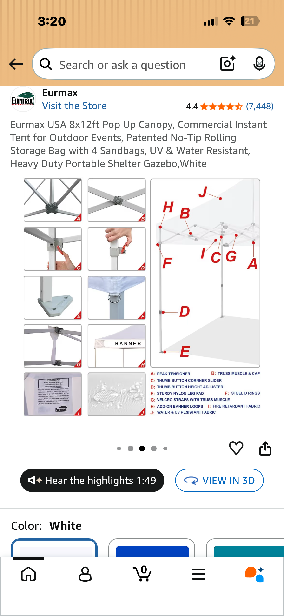Eurmax USA 8x12ft Pop Up Canopy, Commercial Instant Tent for Outdoor Events, Patented No-Tip Rolling Storage Bag, Heavy Duty Portable Shelter,White (CP8)