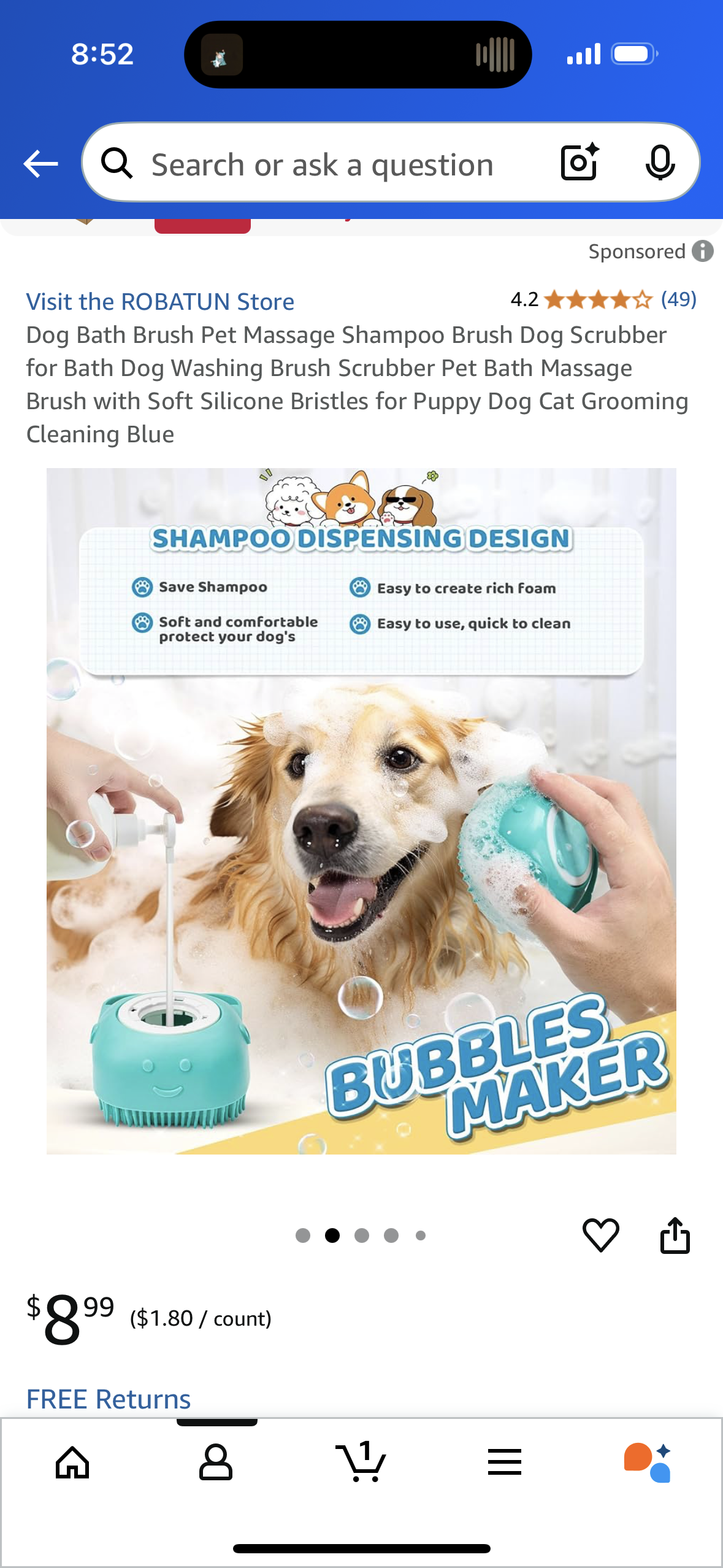 Dog Bath Brush Pet Massage Shampoo Brush Dog Scrubber for Bath Dog Washing Brush Scrubber Pet Bath Massage Brush with Soft Silicone Bristles for Puppy Dog Cat Grooming Cleaning Blue