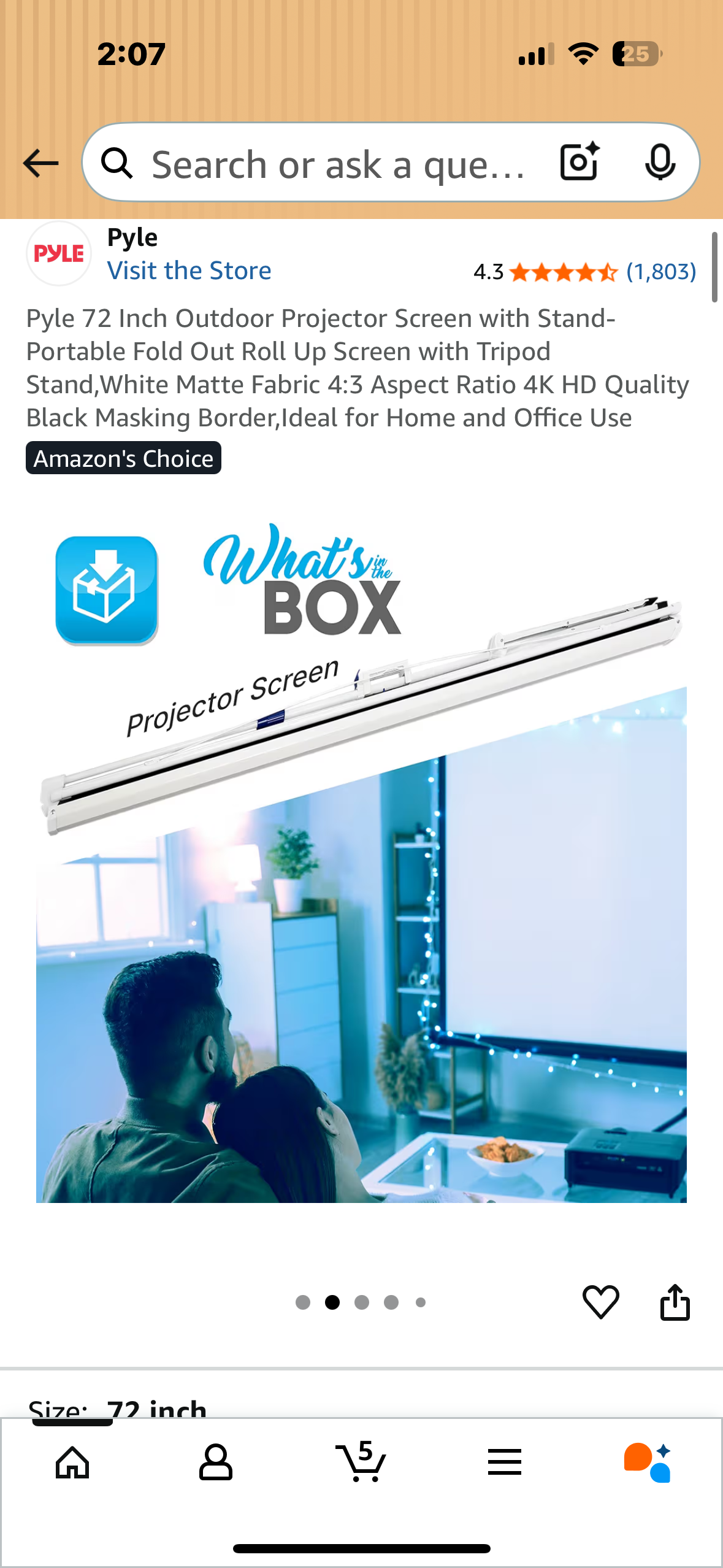 Pyle 72” Outdoor Projector Screen with Stand, Portable Fold Out, Roll Up Screen with Tripod Stand, White Matte Fabric 4:3 Aspect Ratio,4K HD Quality, Black Masking Border, Ideal for Home and Office Use (R711)