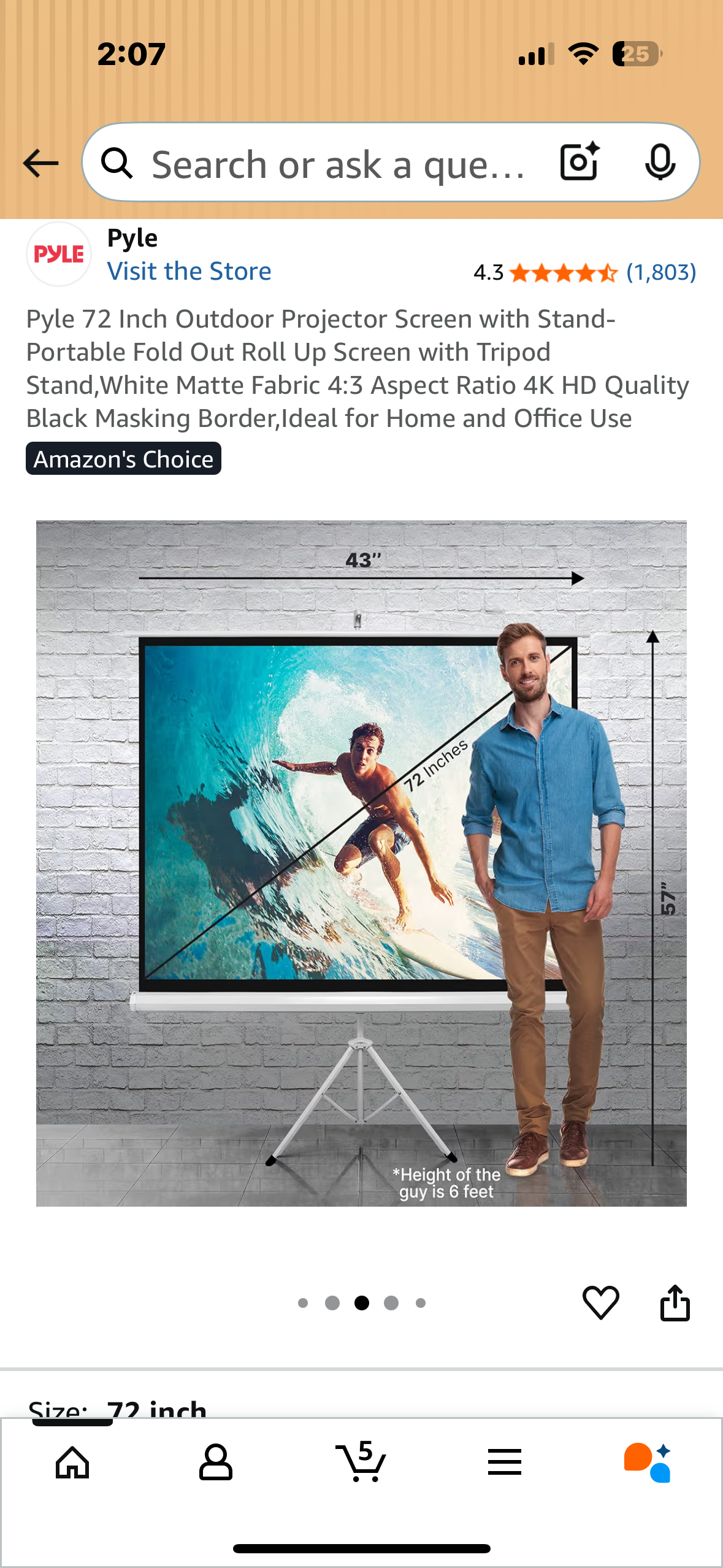 Pyle 72” Outdoor Projector Screen with Stand, Portable Fold Out, Roll Up Screen with Tripod Stand, White Matte Fabric 4:3 Aspect Ratio,4K HD Quality, Black Masking Border, Ideal for Home and Office Use (R711)