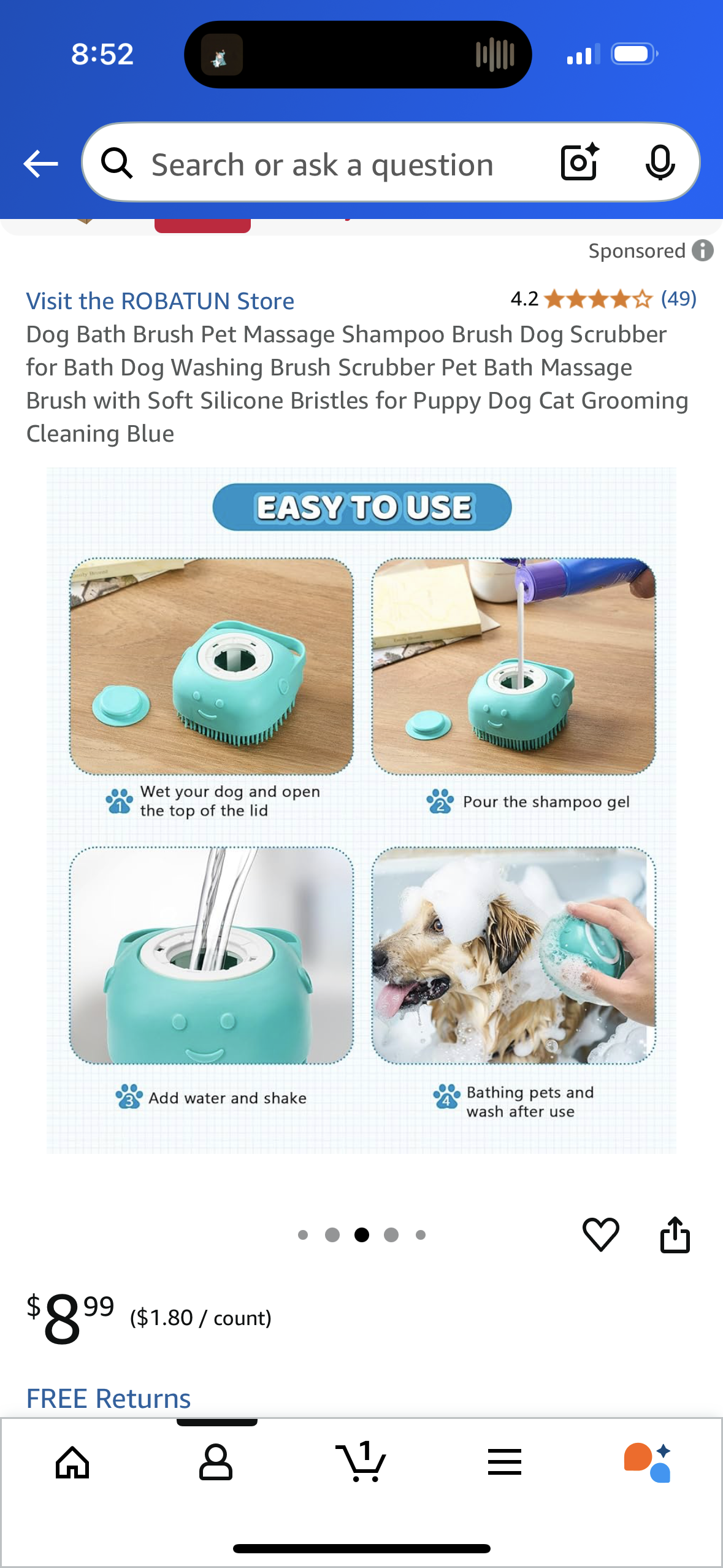 Dog Bath Brush Pet Massage Shampoo Brush Dog Scrubber for Bath Dog Washing Brush Scrubber Pet Bath Massage Brush with Soft Silicone Bristles for Puppy Dog Cat Grooming Cleaning Blue