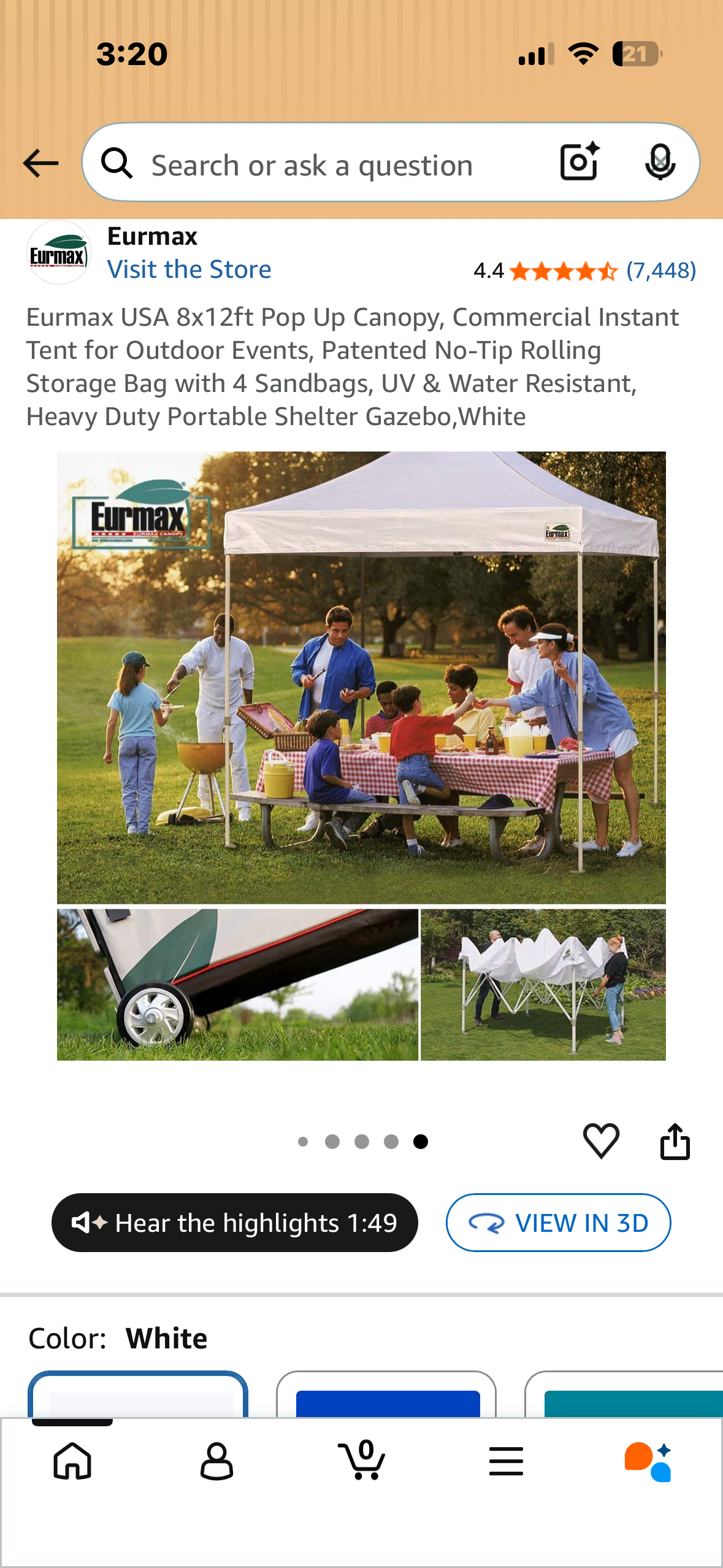 Eurmax USA 8x12ft Pop Up Canopy, Commercial Instant Tent for Outdoor Events, Patented No-Tip Rolling Storage Bag, Heavy Duty Portable Shelter,White (CP8)