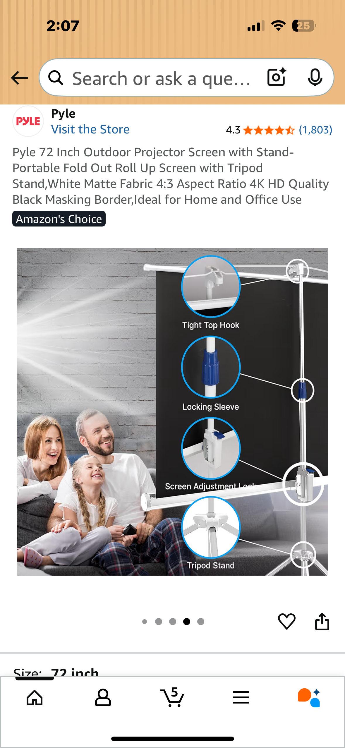 Pyle 72” Outdoor Projector Screen with Stand, Portable Fold Out, Roll Up Screen with Tripod Stand, White Matte Fabric 4:3 Aspect Ratio,4K HD Quality, Black Masking Border, Ideal for Home and Office Use (R711)