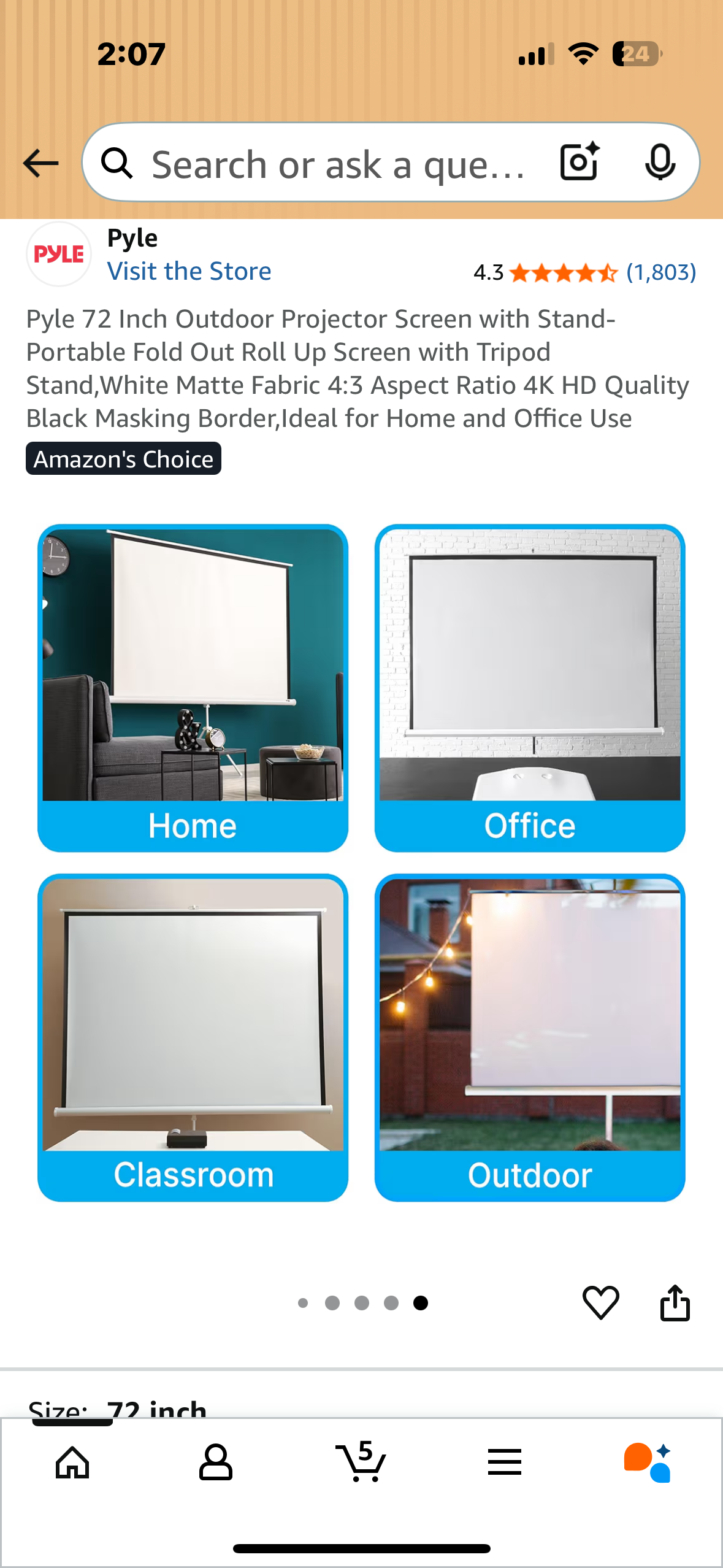 Pyle 72” Outdoor Projector Screen with Stand, Portable Fold Out, Roll Up Screen with Tripod Stand, White Matte Fabric 4:3 Aspect Ratio,4K HD Quality, Black Masking Border, Ideal for Home and Office Use (R711)