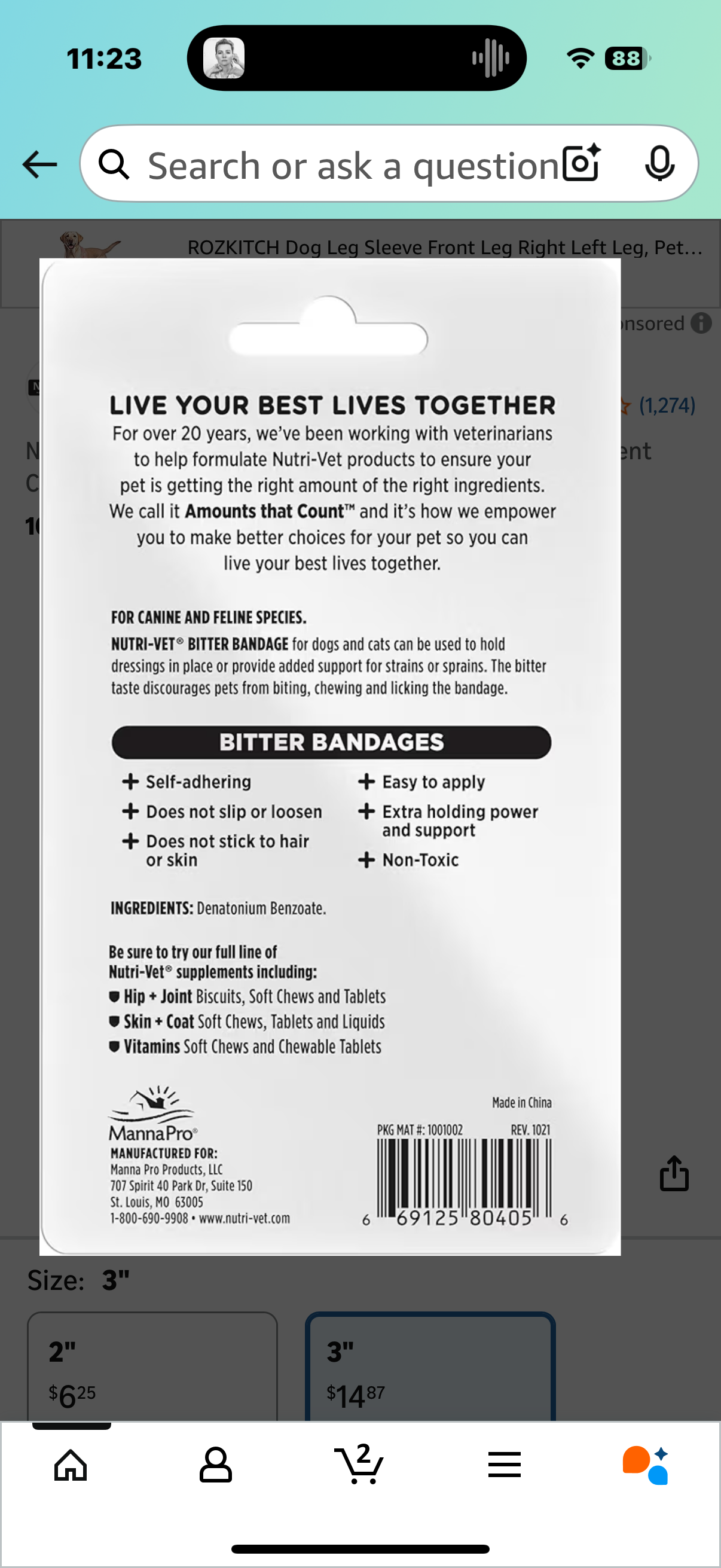 Nutri-Vet Bitter Bandage for Dogs and Cats - Help Prevent Chewing - 3 inches