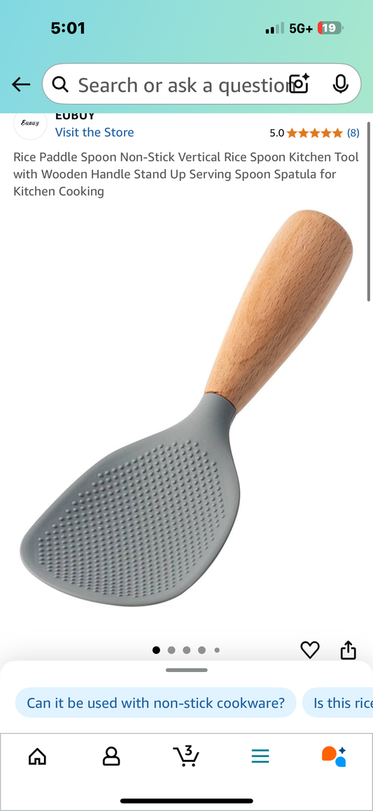 Rice Paddle Spoon Non-Stick Vertical Rice Spoon Kitchen Tool with Wooden Handle Stand Up Serving Spoon Spatula for Kitchen Cooking