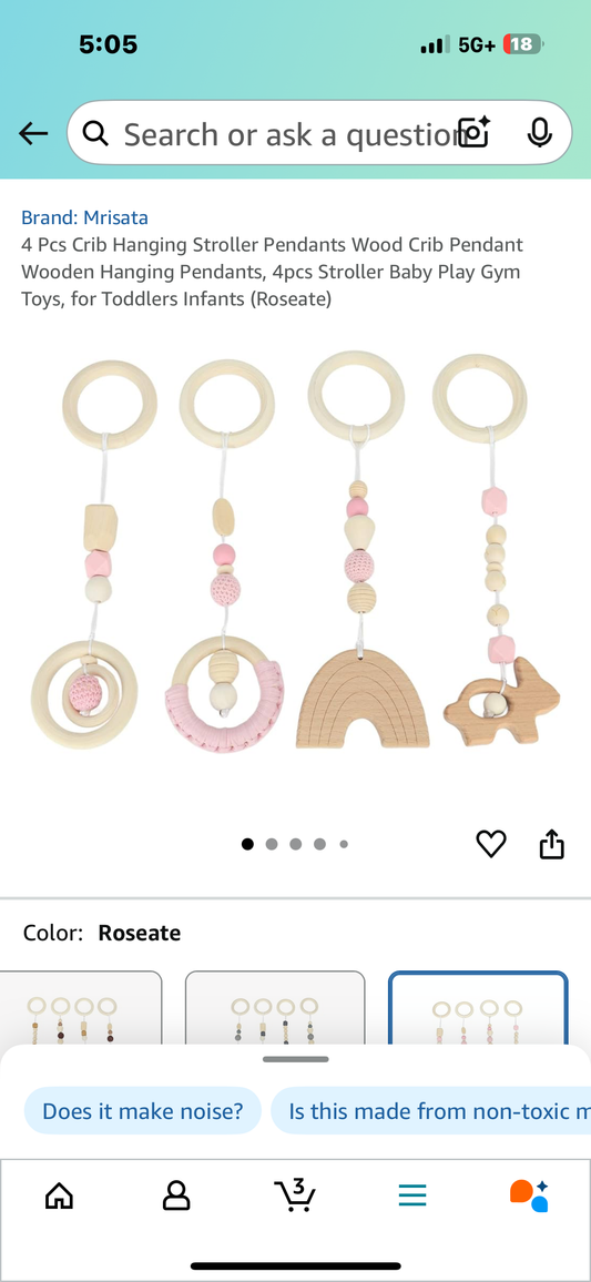 4 Pcs Crib Hanging Stroller Pendants Wood Crib Pendant Wooden Hanging Pendants, 4pcs Stroller Baby Play Gym Toys, for Toddlers Infants (Roseate