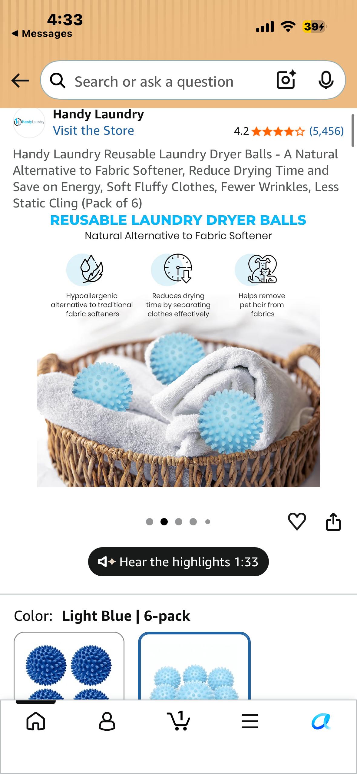 Handy Laundry Reusable Laundry Dryer Balls - A Natural Alternative to Fabric Softener, Reduce Drying Time and Save on Energy, Soft Fluffy Clothes, Fewer Wrinkles, Less Static Cling (Pack of 6)