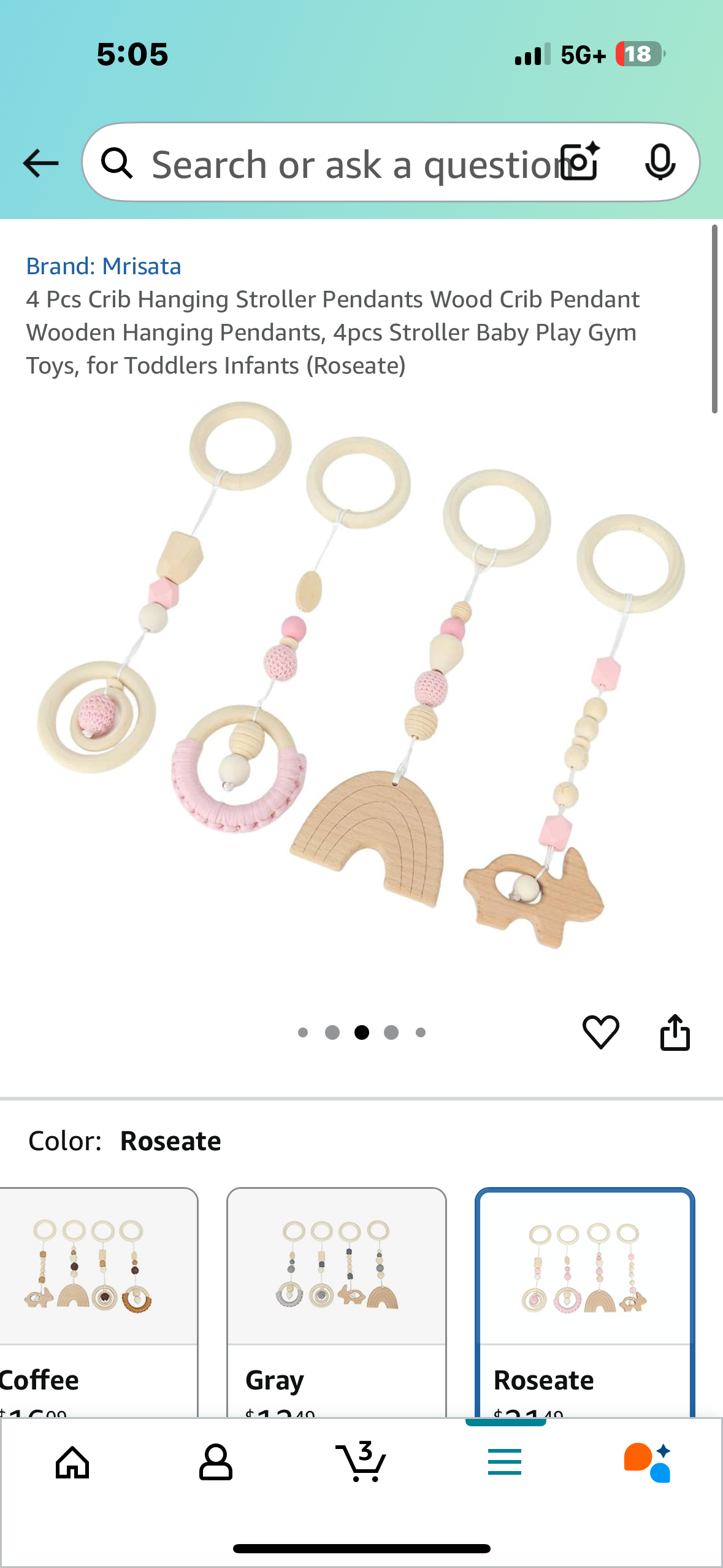 4 Pcs Crib Hanging Stroller Pendants Wood Crib Pendant Wooden Hanging Pendants, 4pcs Stroller Baby Play Gym Toys, for Toddlers Infants (Roseate