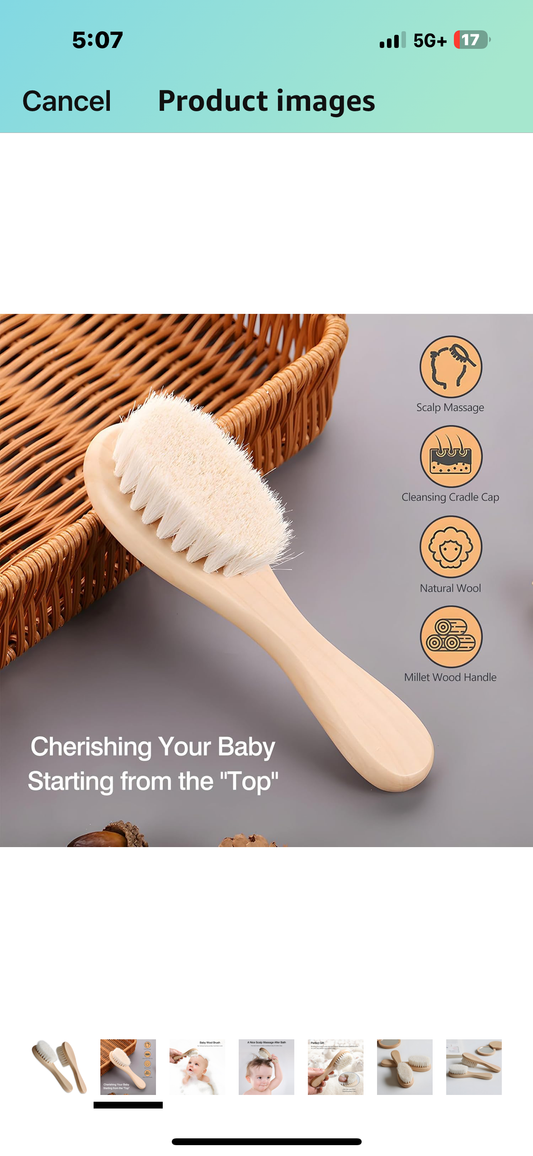 Baby Hair Brush with Wooden Handle and Super Soft Goat Bristles for Newborns Toddlers