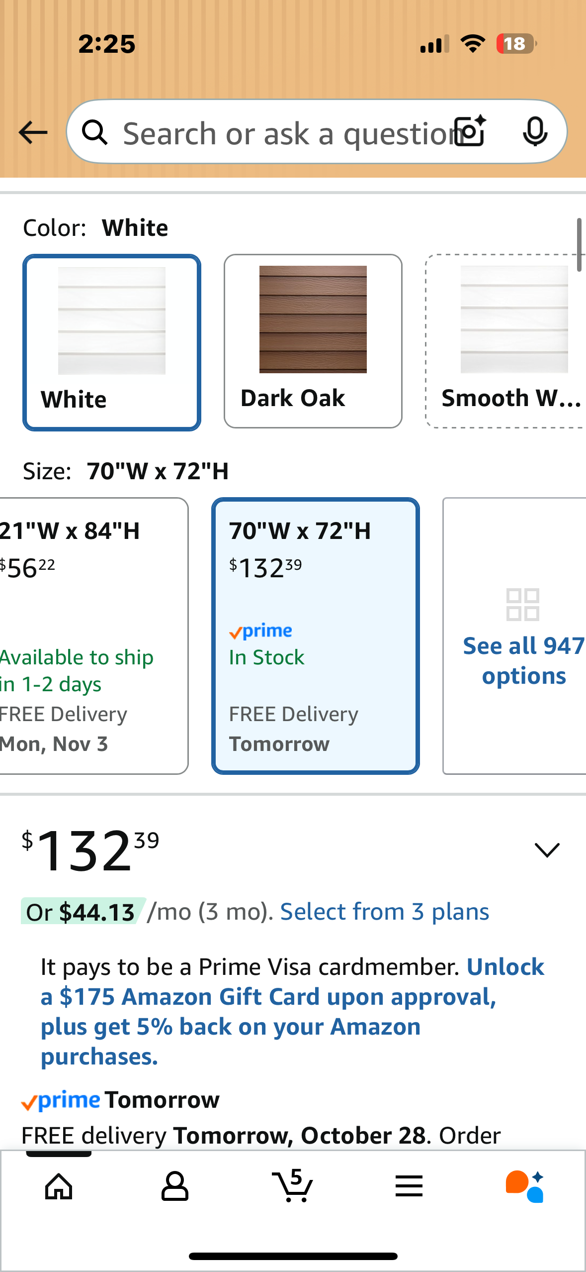 DEZ FURNISHINGS Cordless 2" Faux Wood Blind, 70" W x 72" H, White (L1073)