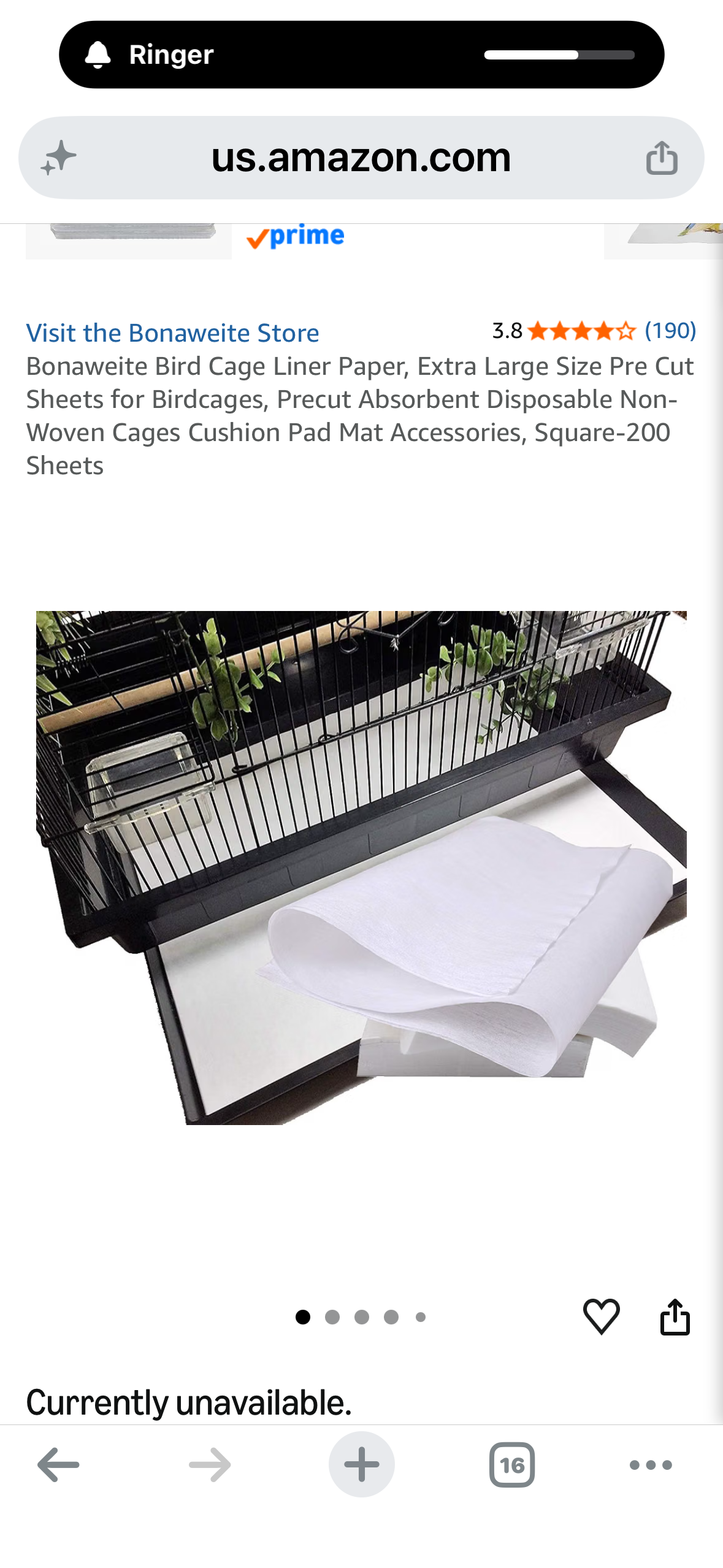 Bonaweite Bird Cage Liner Paper, Extra Large Size Pre Cut Sheets for Birdcages, Precut Absorbent Disposable Non-Woven Cages Cushion Pad Mat Accessories, Square-200 Sheets