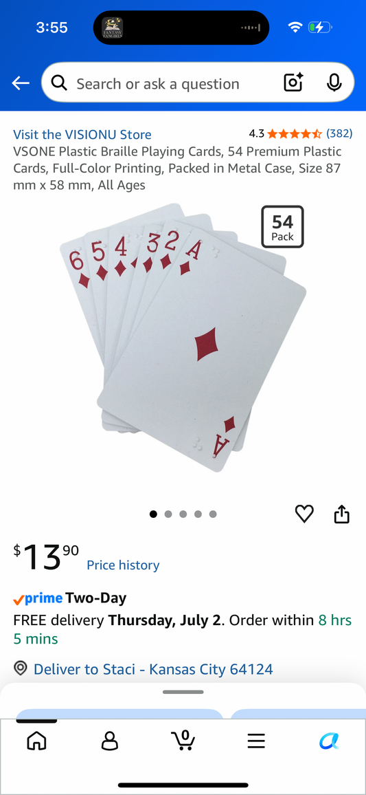 VSONE Plastic Braille Playing Cards, 54 Premium Plastic Cards, Full-Color Printing, Packed in Metal Case, Size 87 mm x 58 mm, All Ages