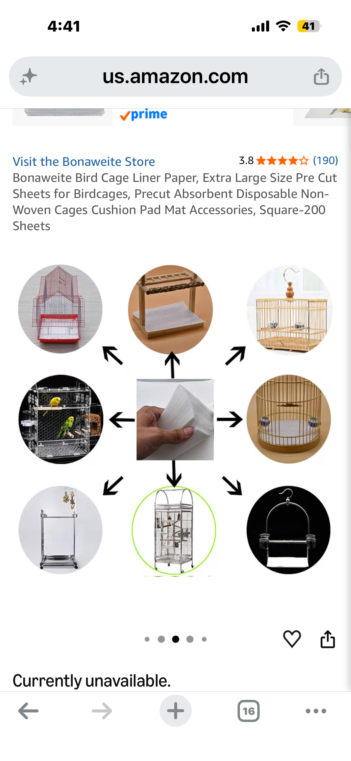 Bonaweite Bird Cage Liner Paper, Extra Large Size Pre Cut Sheets for Birdcages, Precut Absorbent Disposable Non-Woven Cages Cushion Pad Mat Accessories, Square-200 Sheets