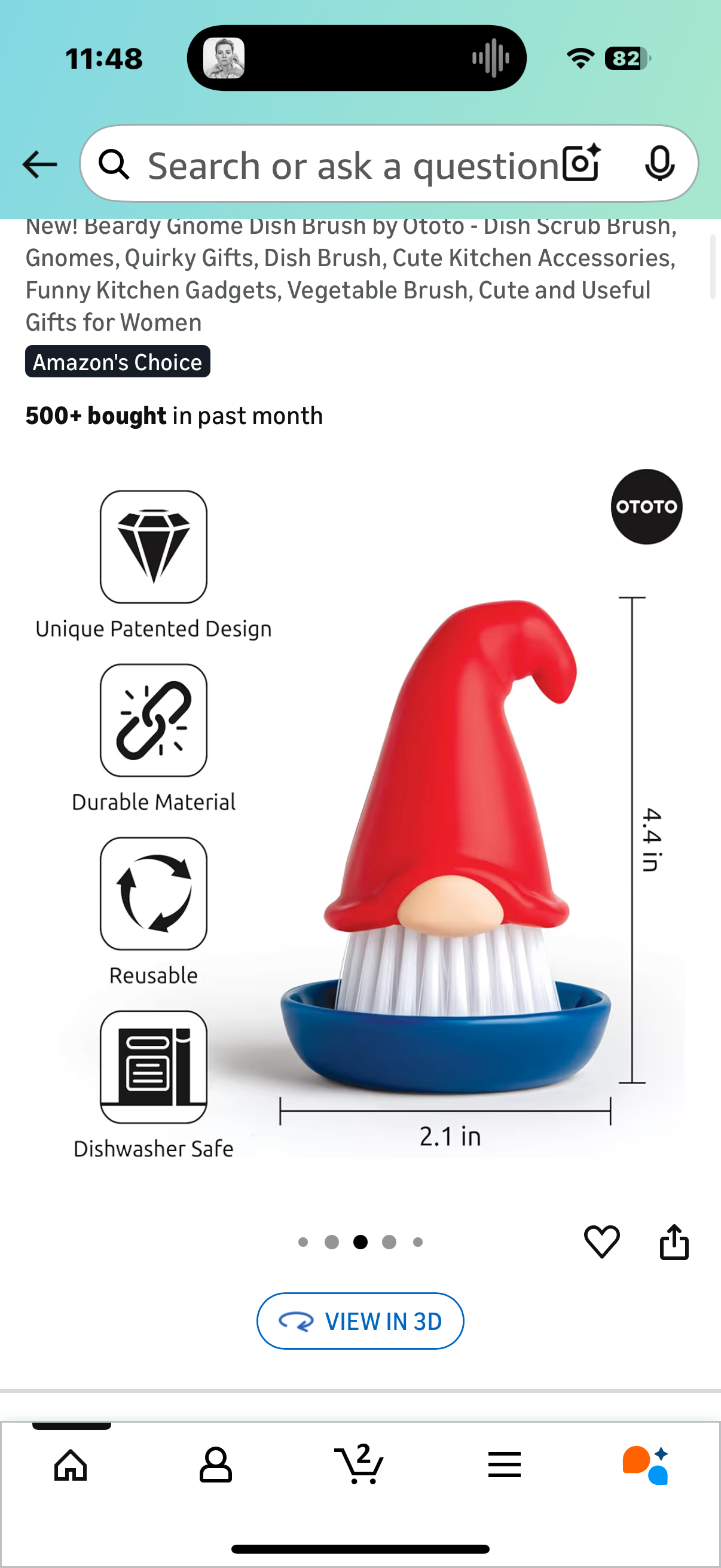 Beardy Gnome Dish Brush by Ototo - Dish Scrub Brush, Gnomes, Quirky Gifts, Dish Brush, Cute Kitchen Accessories, Funny Kitchen Gadgets, Vegetable Brush, Cute and Useful Gifts for Women